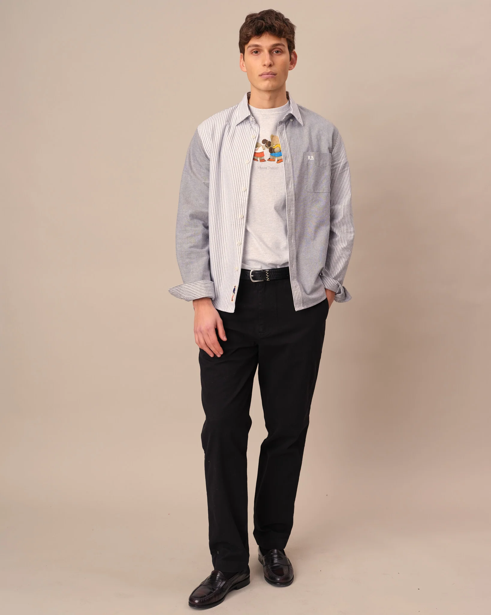Men's Mixed Stripe Oxford Button Down Black