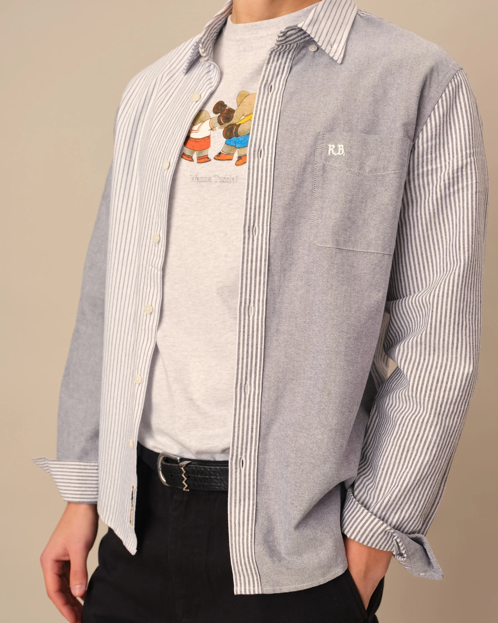 Men's Mixed Stripe Oxford Button Down Black - Image 2