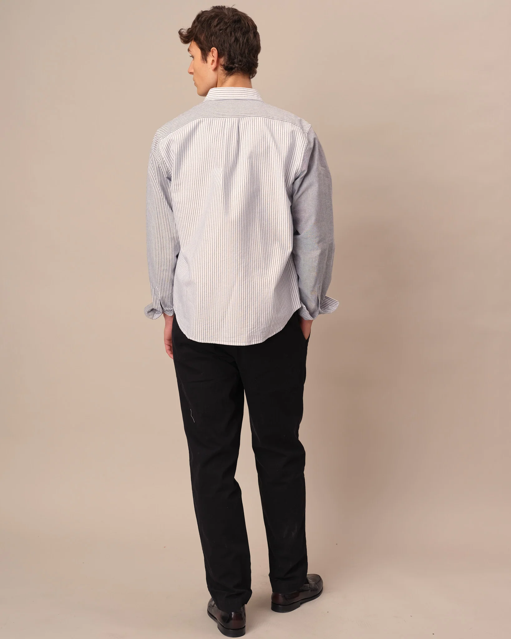 Men's Mixed Stripe Oxford Button Down Black - Image 3