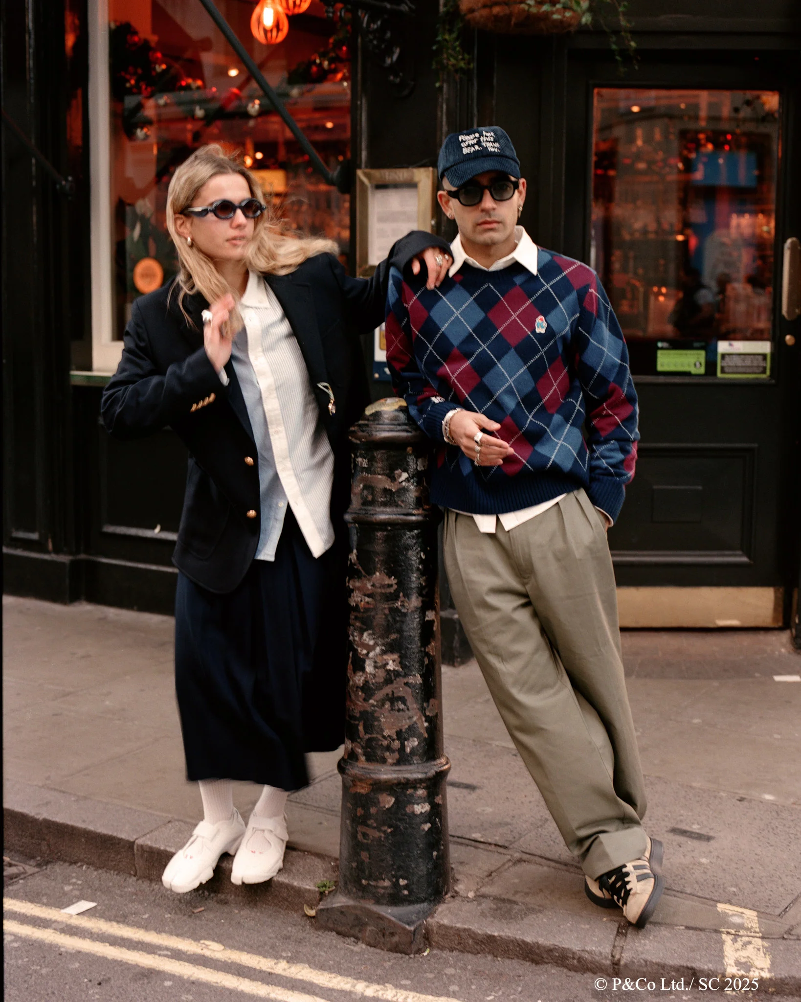 Paddington Cashmere Argyle Sweater Navy and Maroon Argyle - Image 6