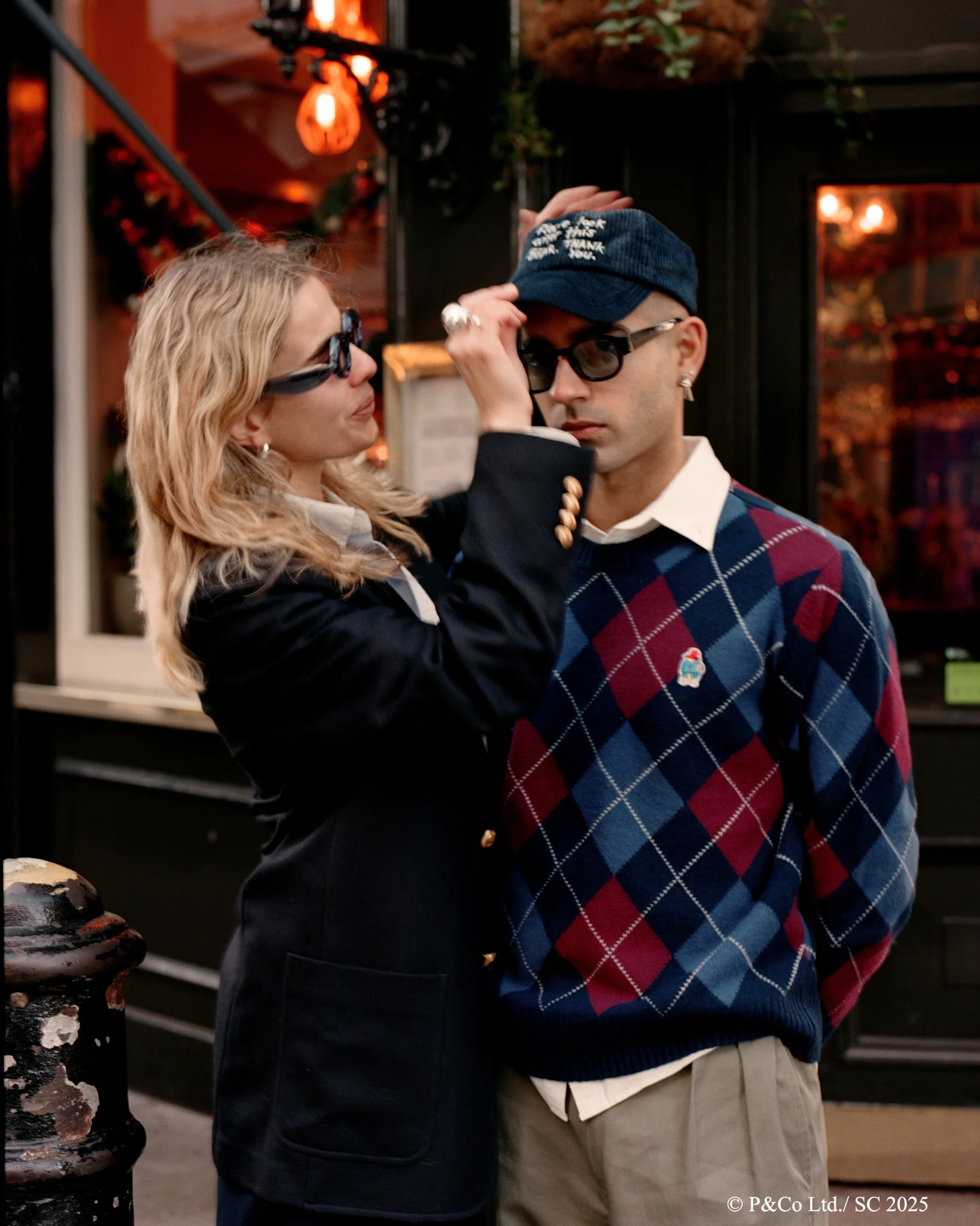 Paddington Cashmere Argyle Sweater Navy and Maroon Argyle - Image 7