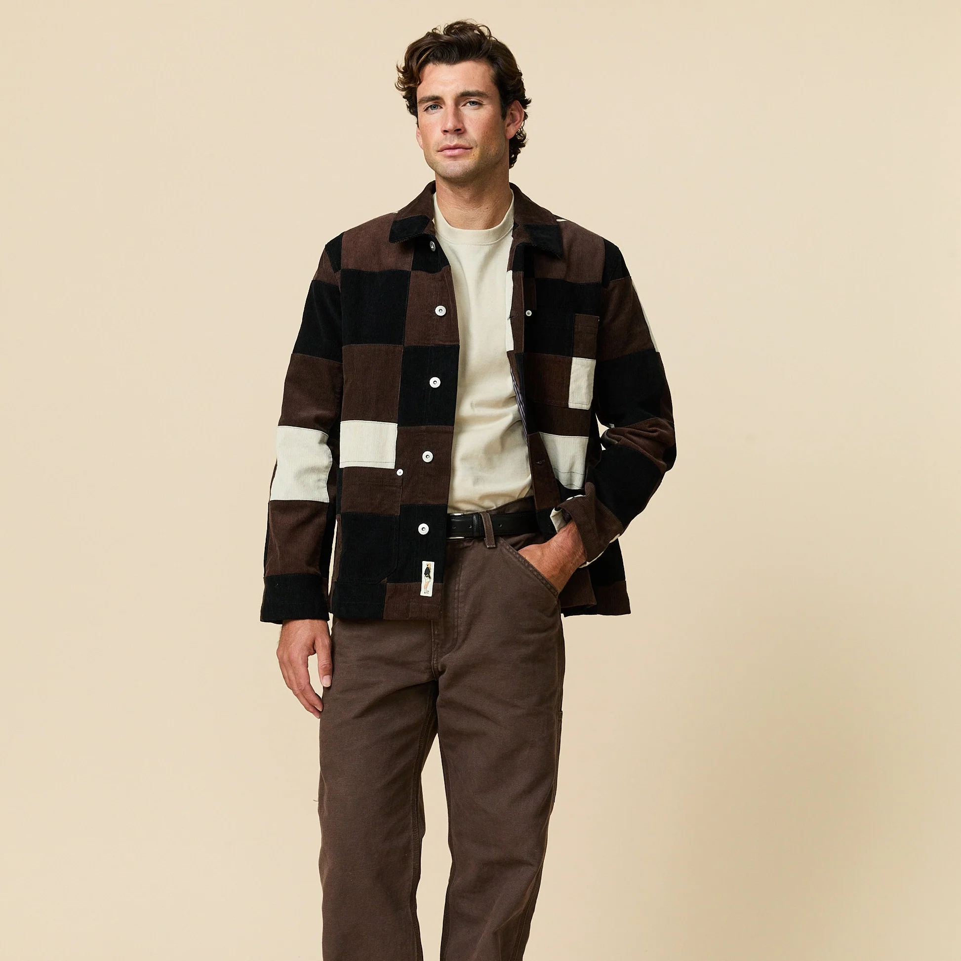 Men's Patchwork Corduroy Chore Jacket Brown Patchwork - Image 2