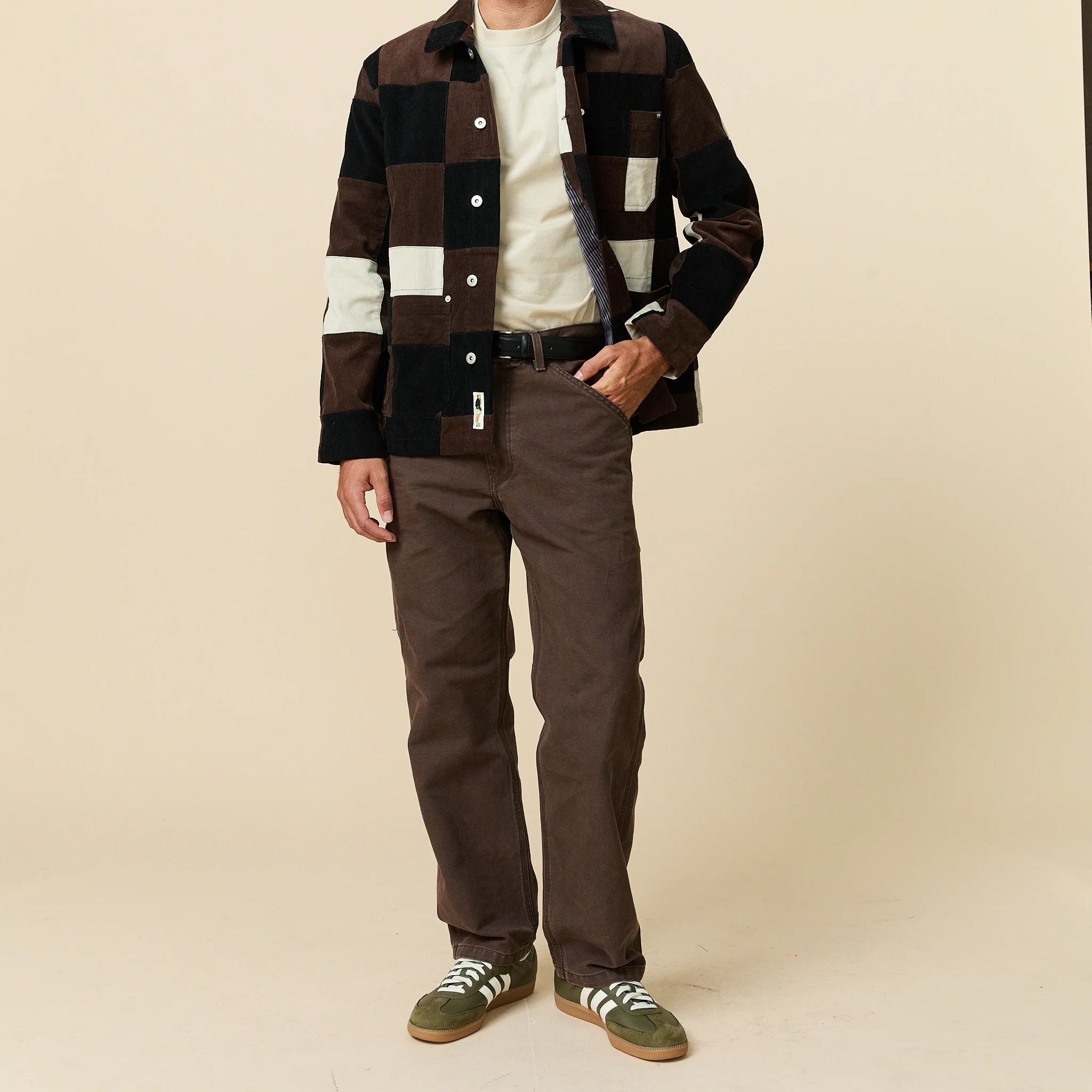 Men's Patchwork Corduroy Chore Jacket Brown Patchwork - Image 4