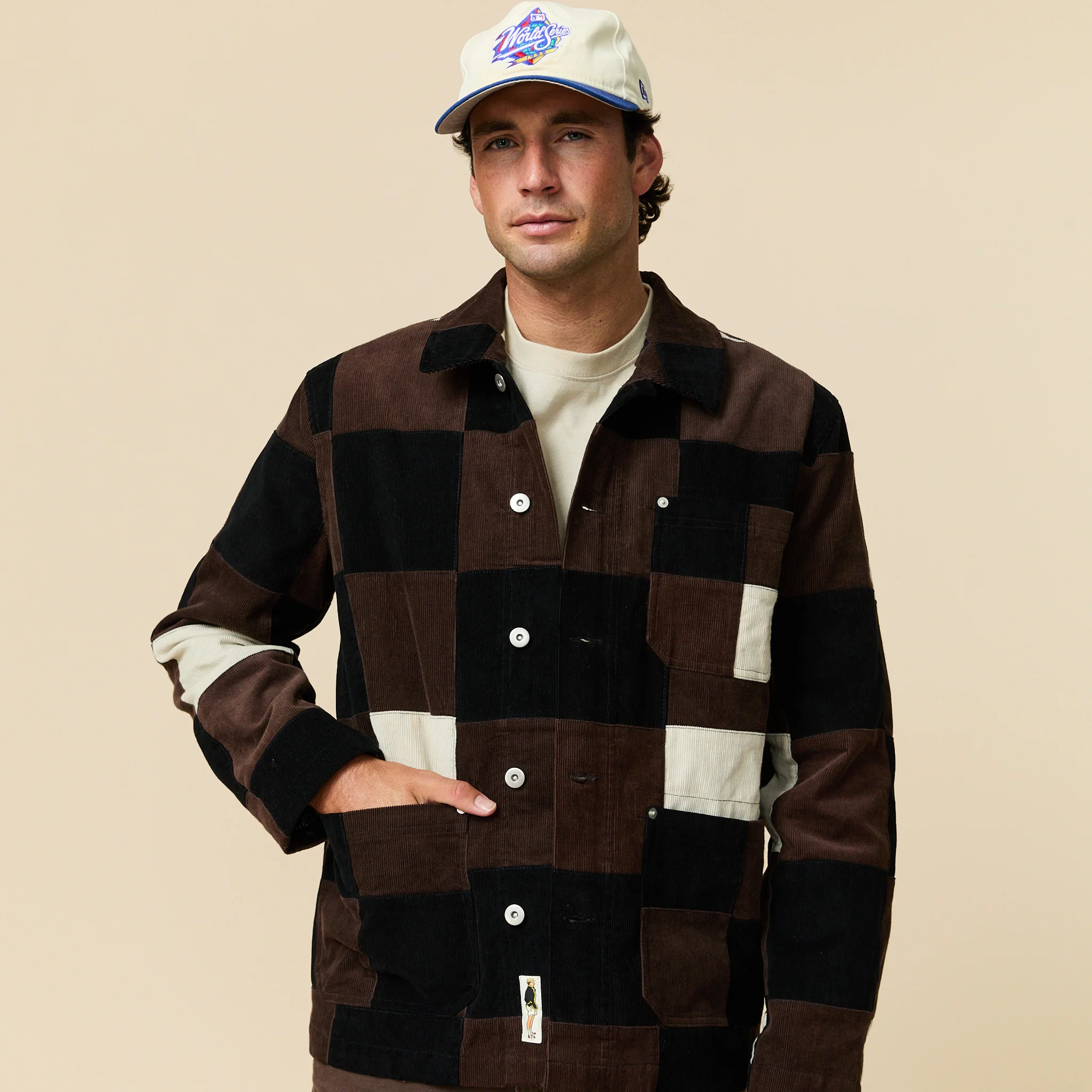 Men's Patchwork Corduroy Chore Jacket Brown Patchwork - Image 6
