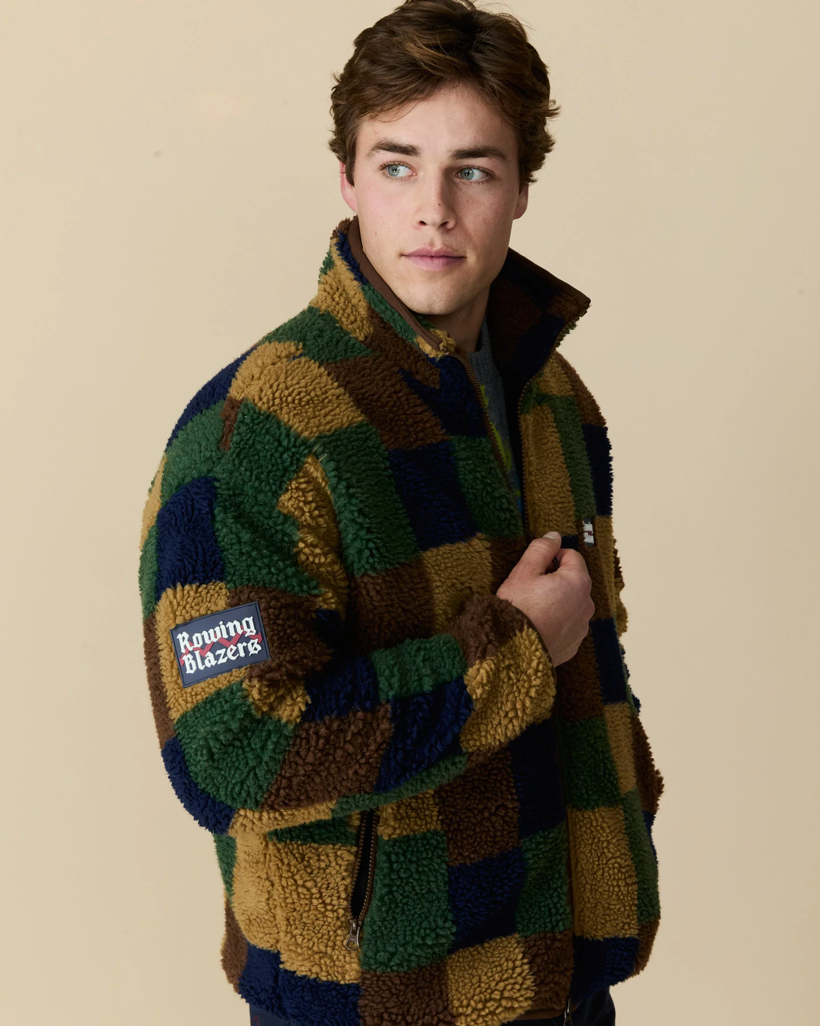 Men's Patchwork Sherpa Jacket Brown Multi - Image 3