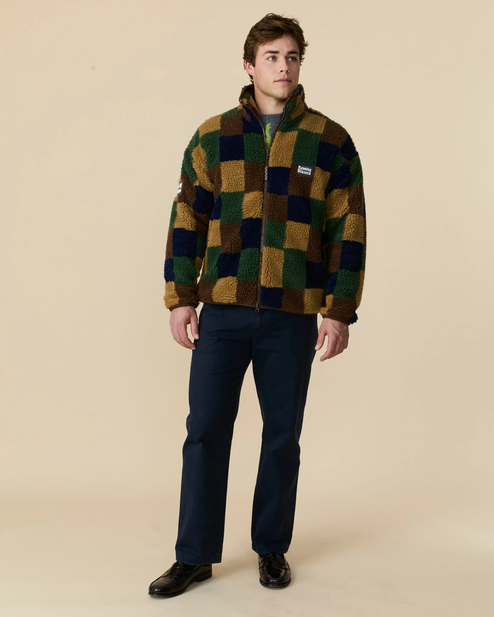 Men's Patchwork Sherpa Jacket Brown Multi - Image 4
