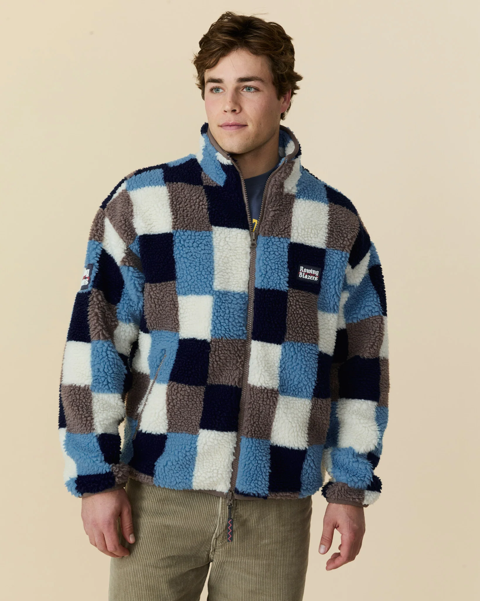 Men's Patchwork Sherpa Jacket Blue Multi - Image 3