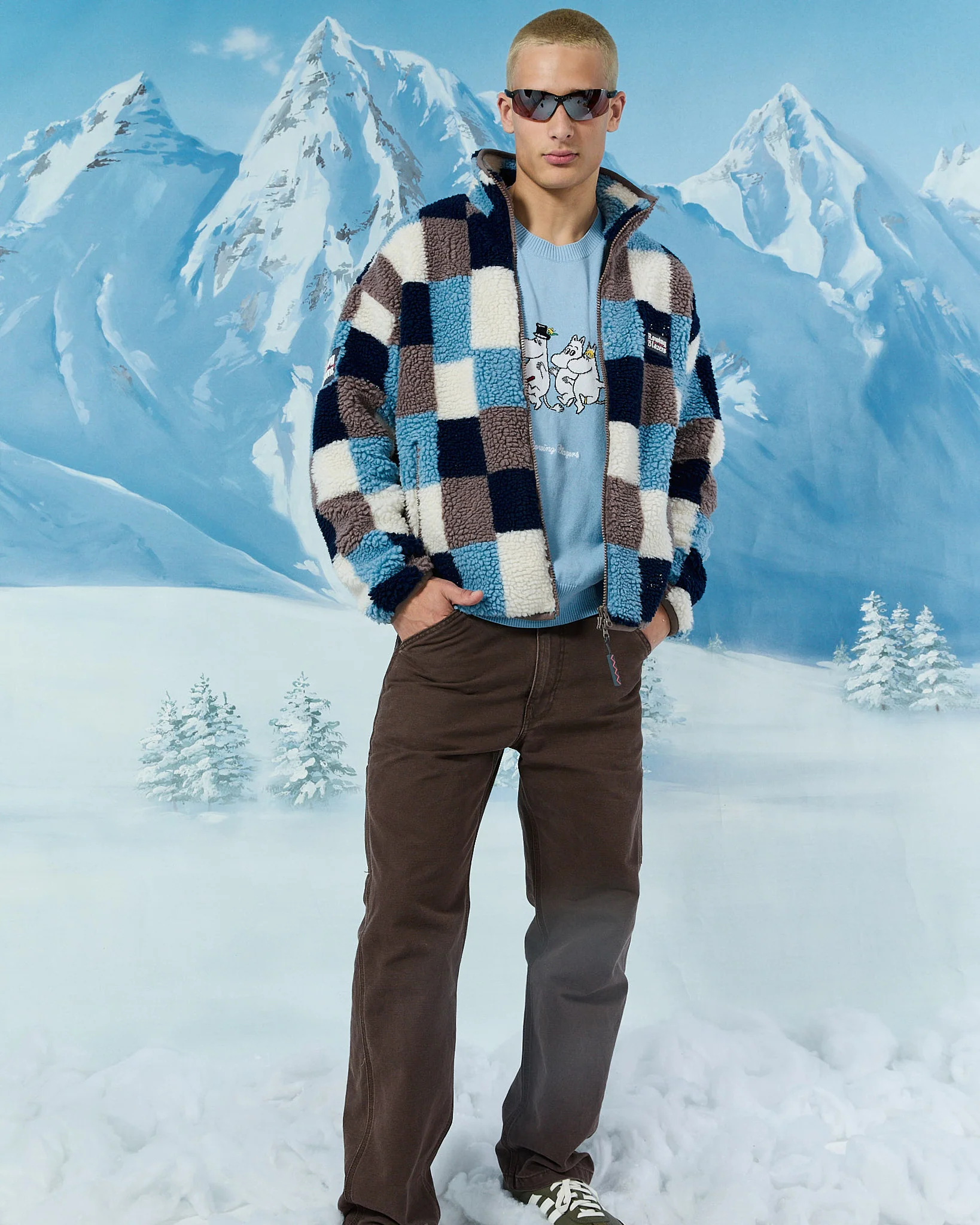 Men's Patchwork Sherpa Jacket Blue Multi - Image 4