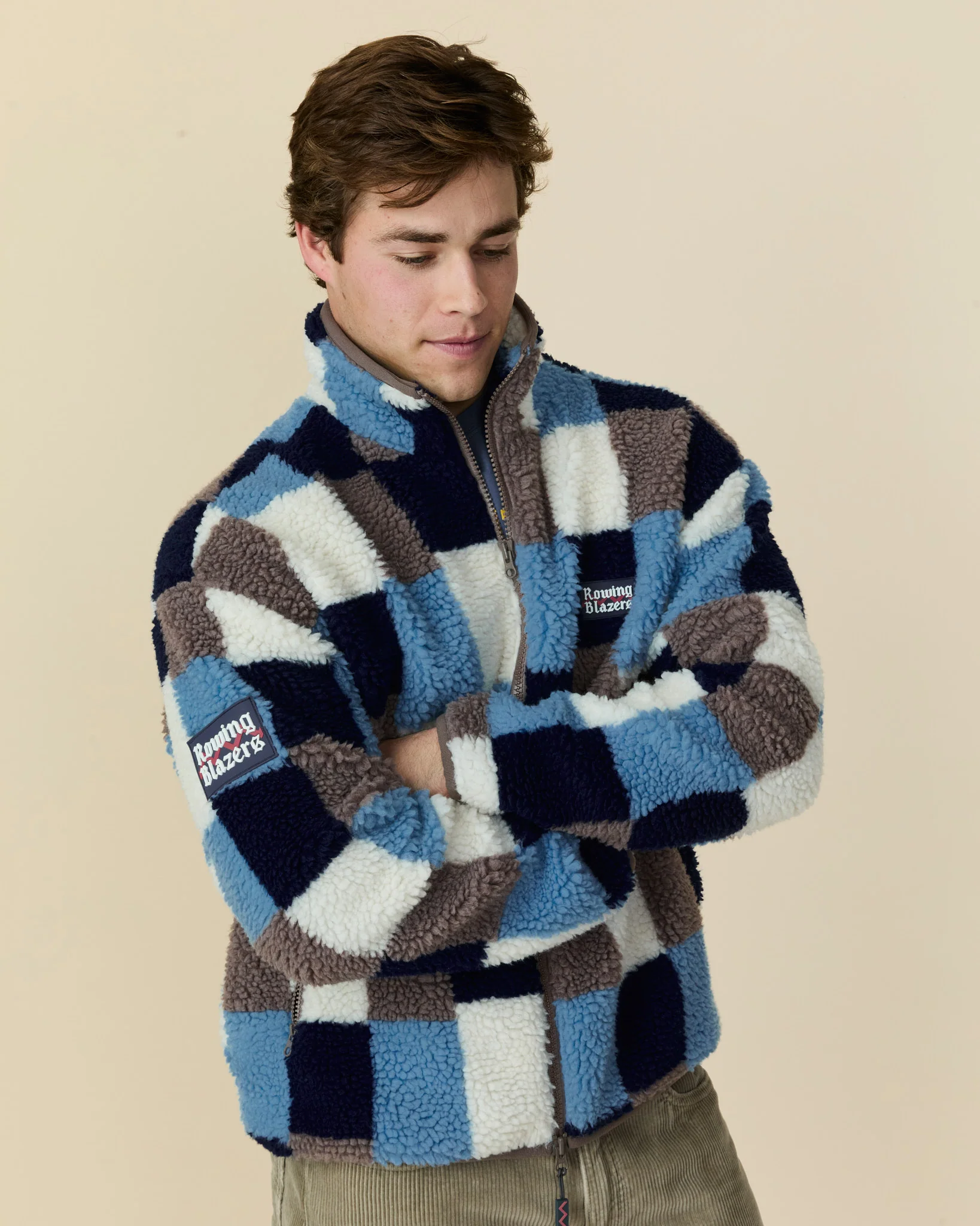 Men's Patchwork Sherpa Jacket Blue Multi - Image 7