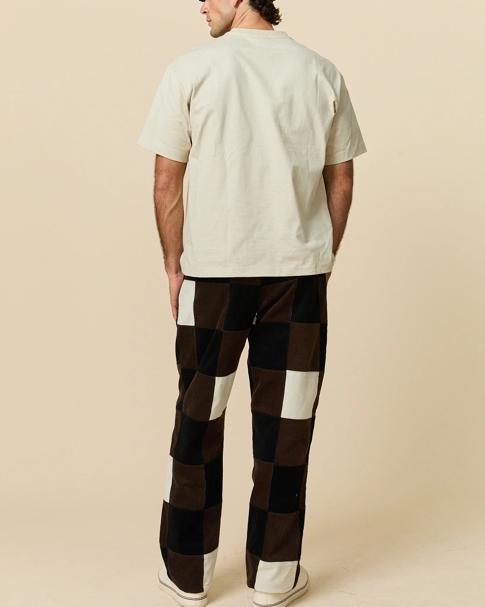 Men's Pleated Patchwork Corduroy Pant Brown Patchwork - Image 5
