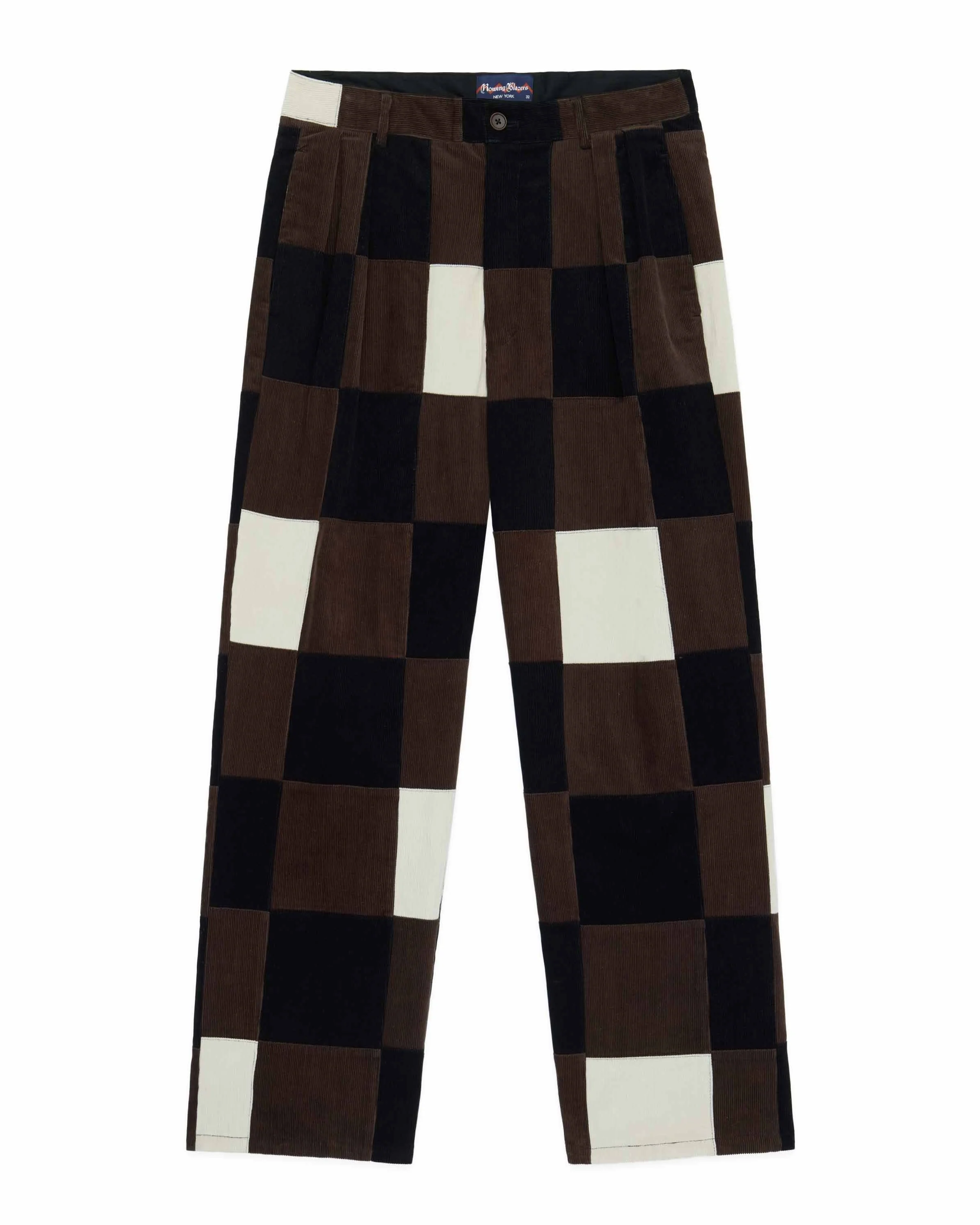 Men's Pleated Patchwork Corduroy Pant Brown Patchwork - Image 6