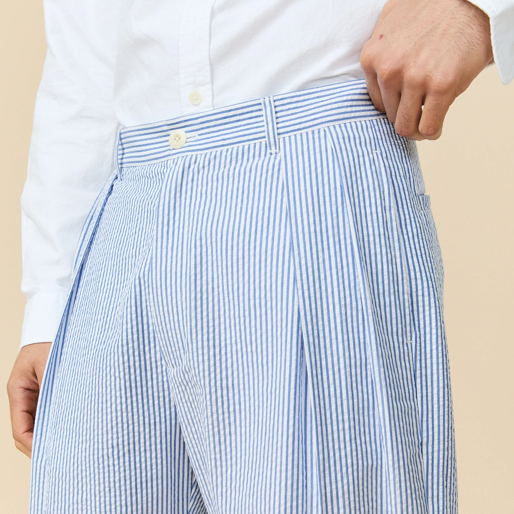 Men's Pleated Seersucker Pant Blue - Image 3