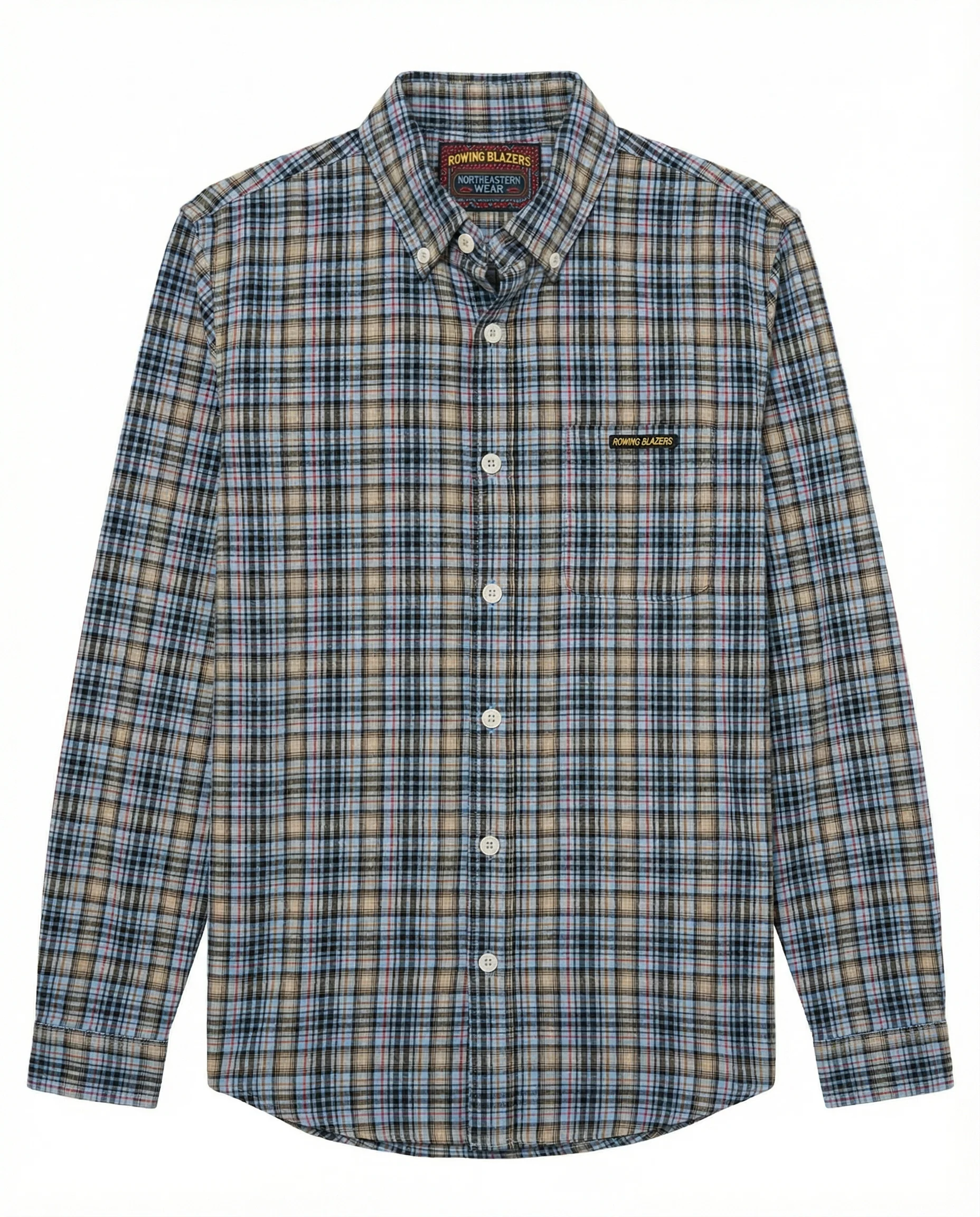 Men's Spring Plaid Shirt Blue Cotton Plaid - Image 10