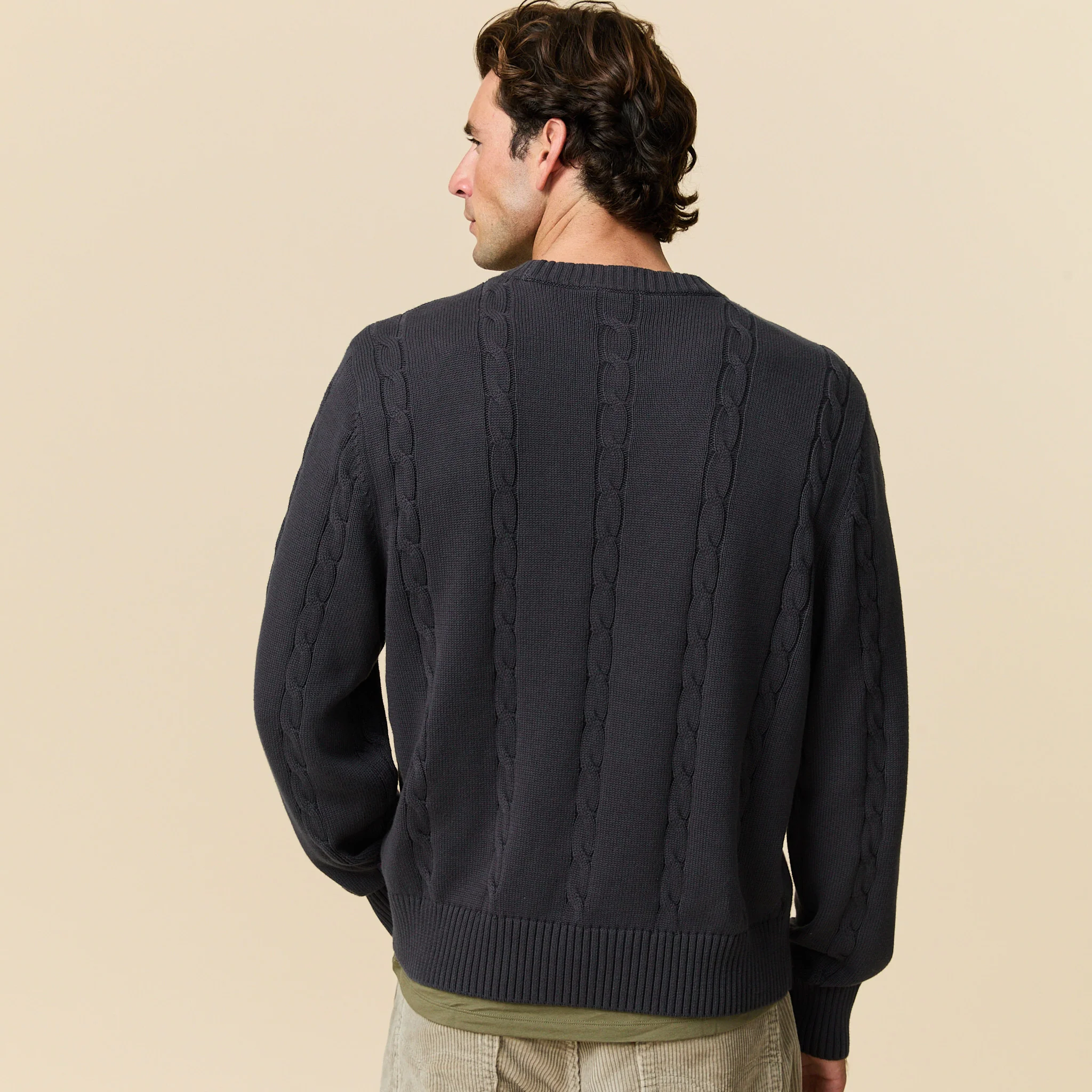Men's Cotton Cable Autumn Bears Sweater Navy - Image 6