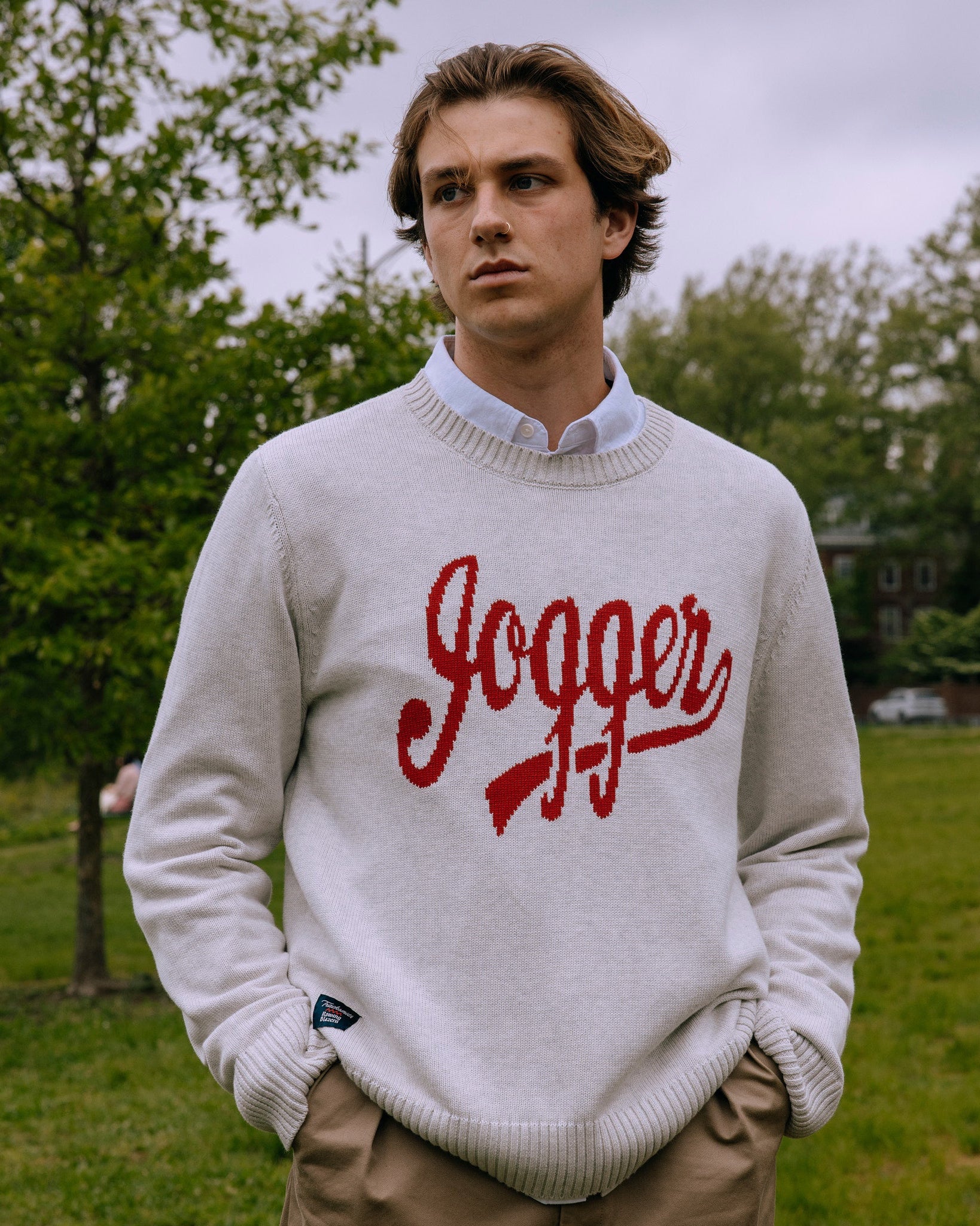 Men's Tracksmith Cotton Jogger Sweater Heather Natural - Image 2