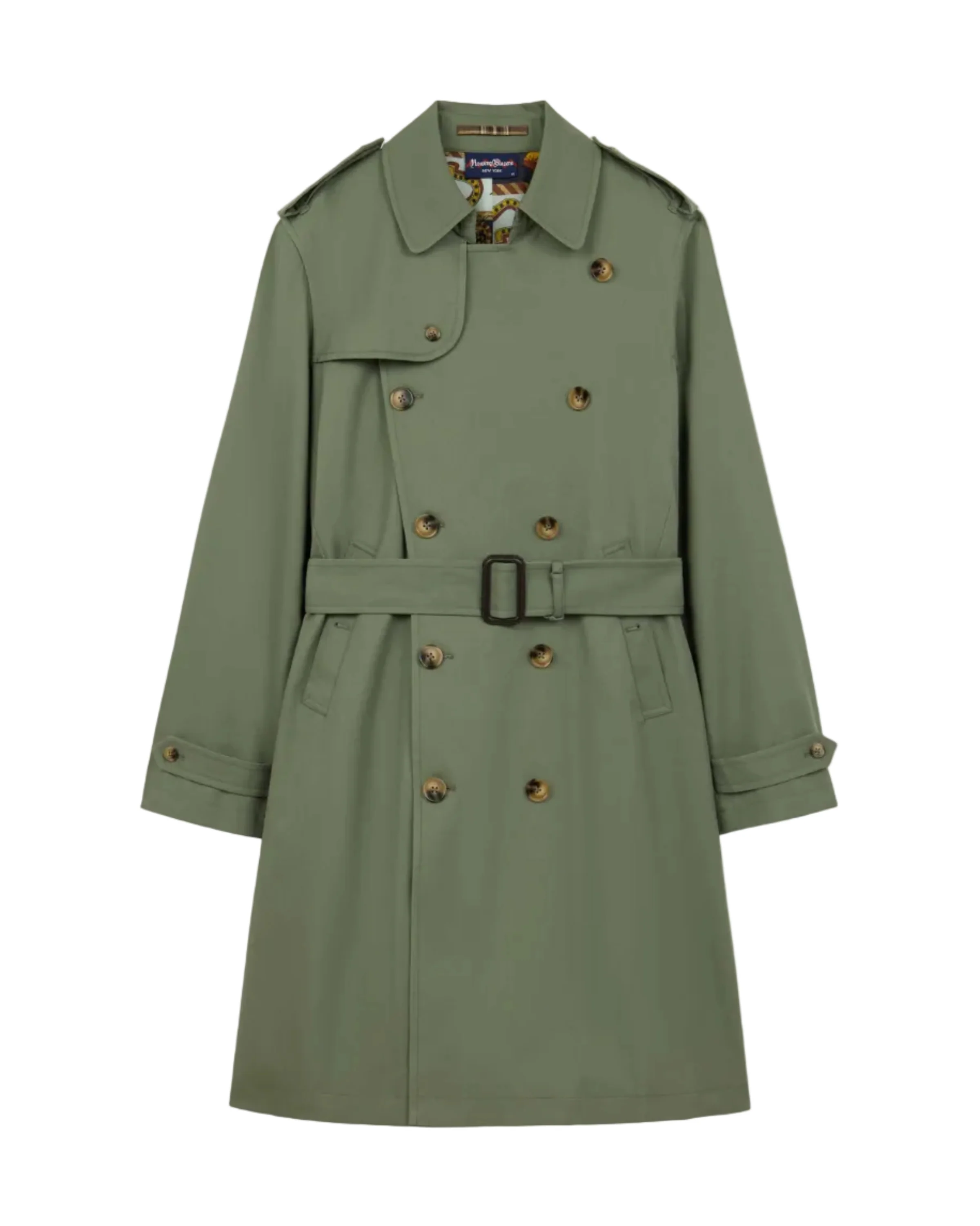 Men's Twill and Plaid Contrast Trench Coat Dark Olive