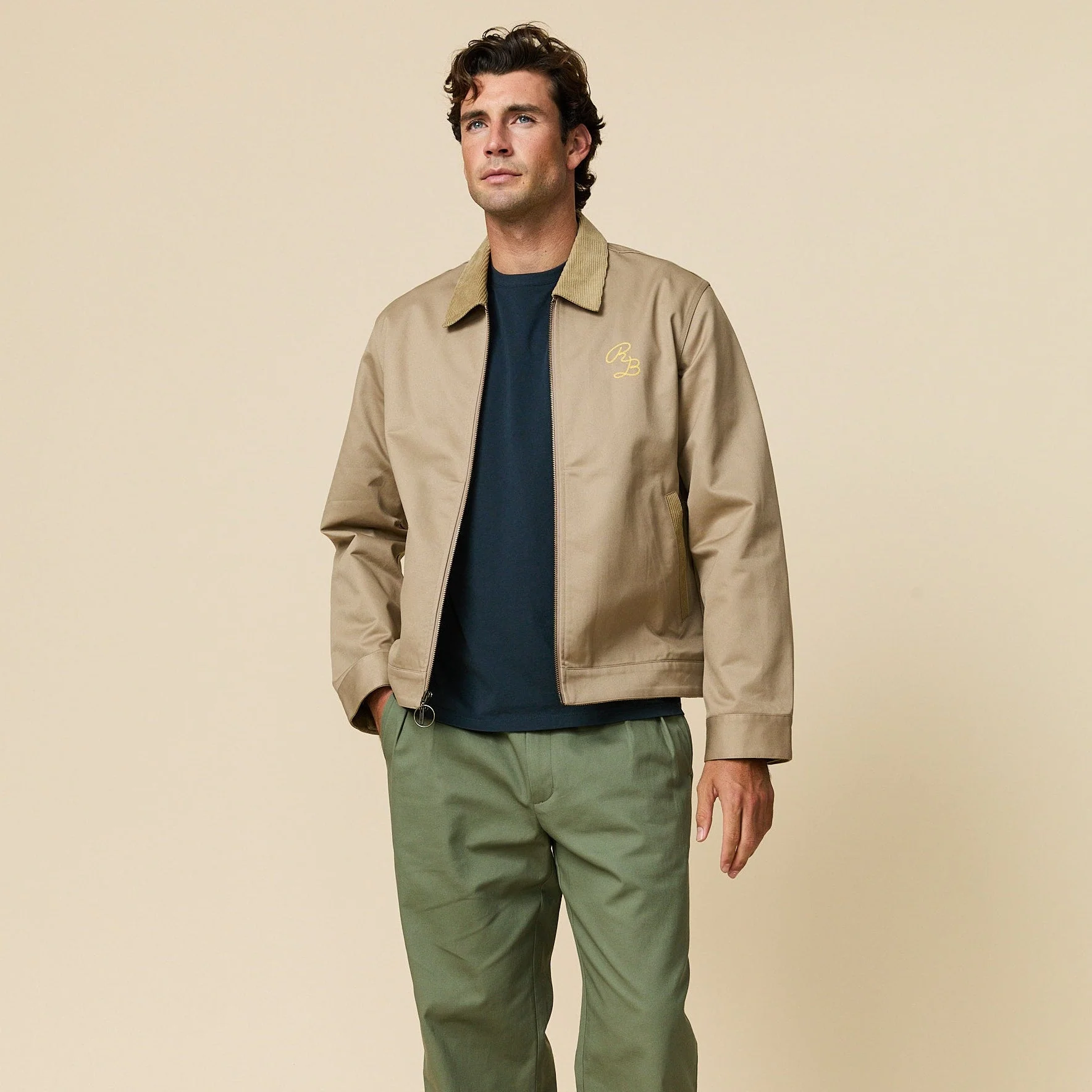 Men's Twill Work Jacket Khaki - Image 6