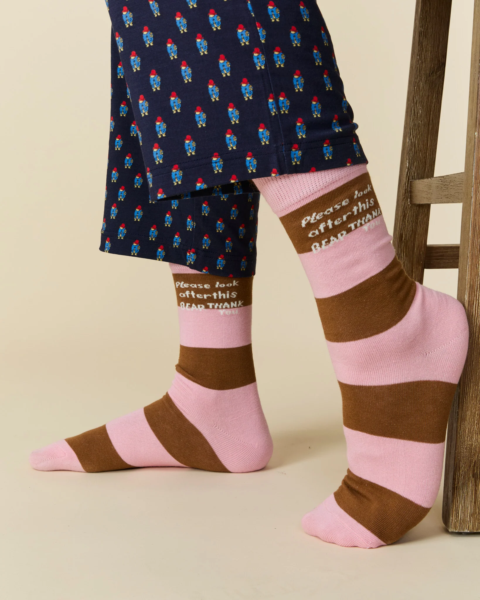 Paddington Striped Socks Pink Brown Stripe - Image 2