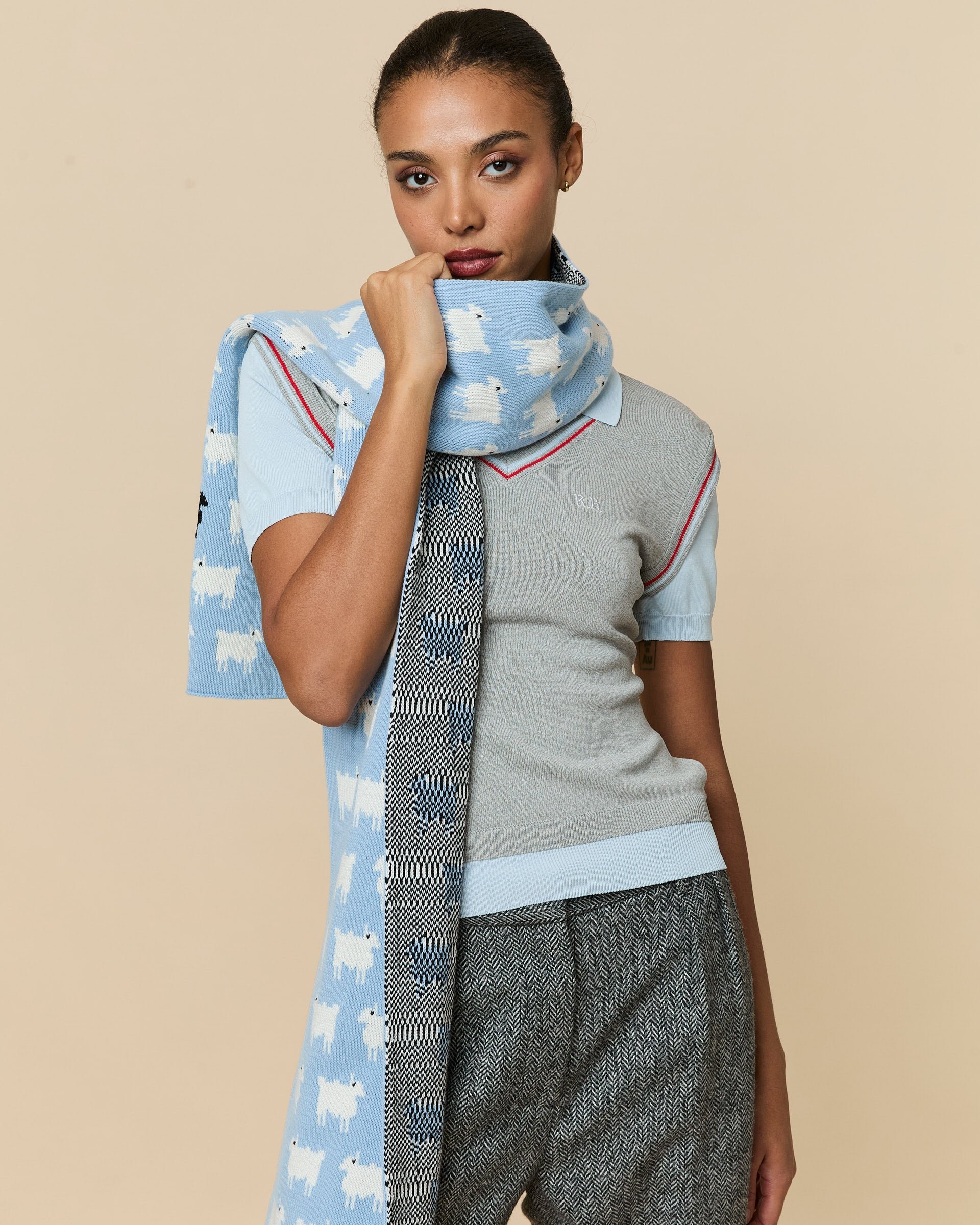 Sheep Cotton Scarf Blue - Image 3