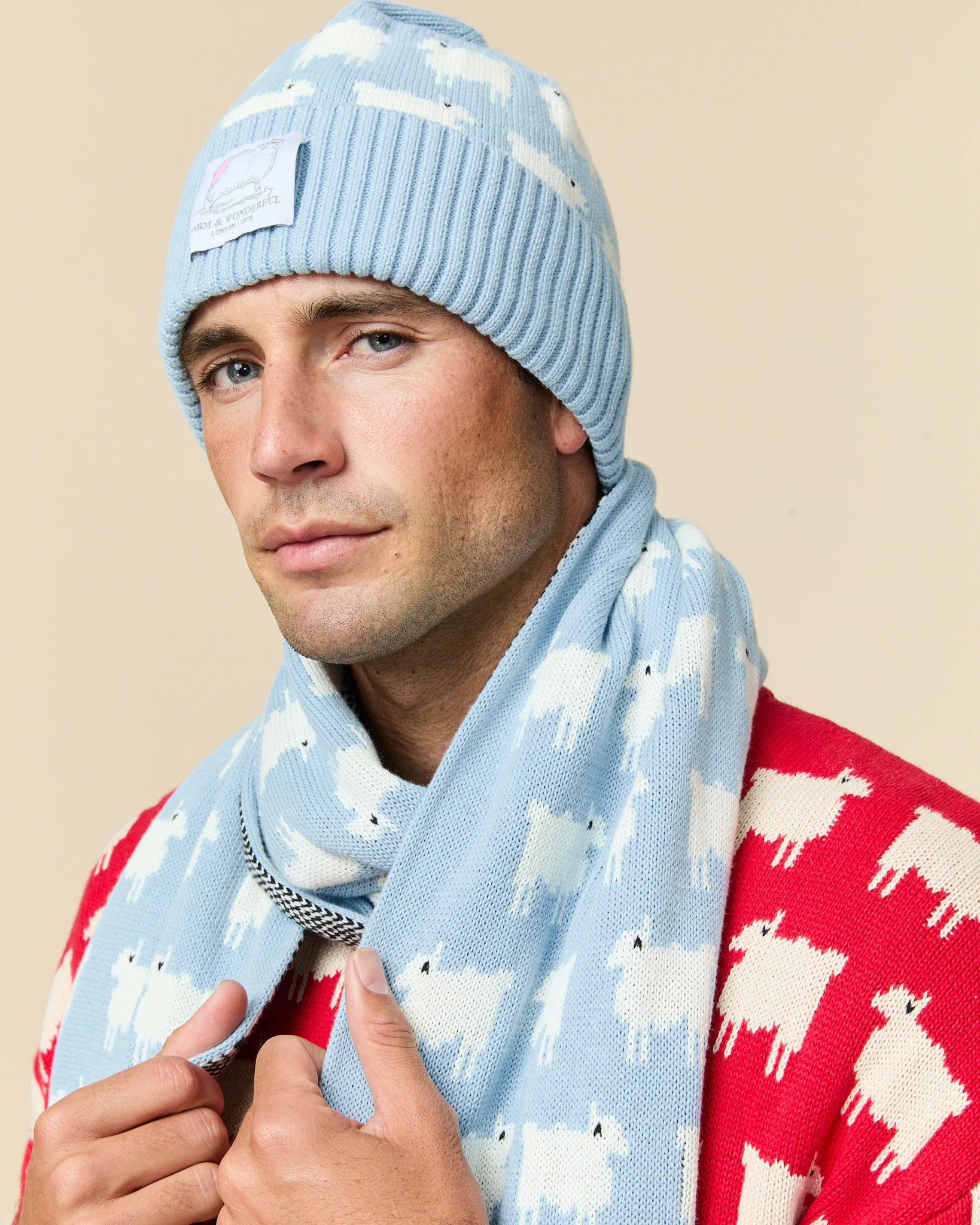 Sheep Cotton Scarf Blue - Image 5
