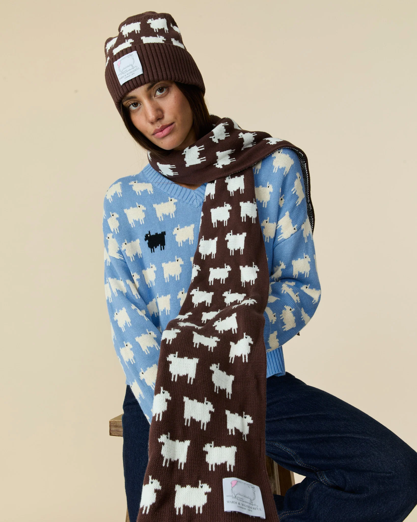 Sheep Cotton Scarf Brown - Image 2