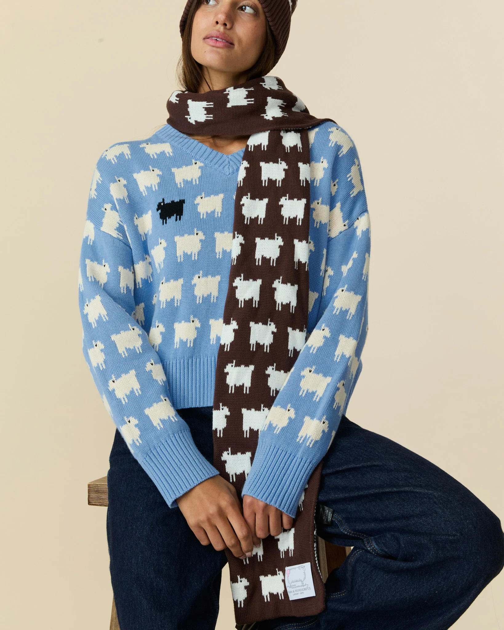 Sheep Cotton Scarf Brown - Image 3