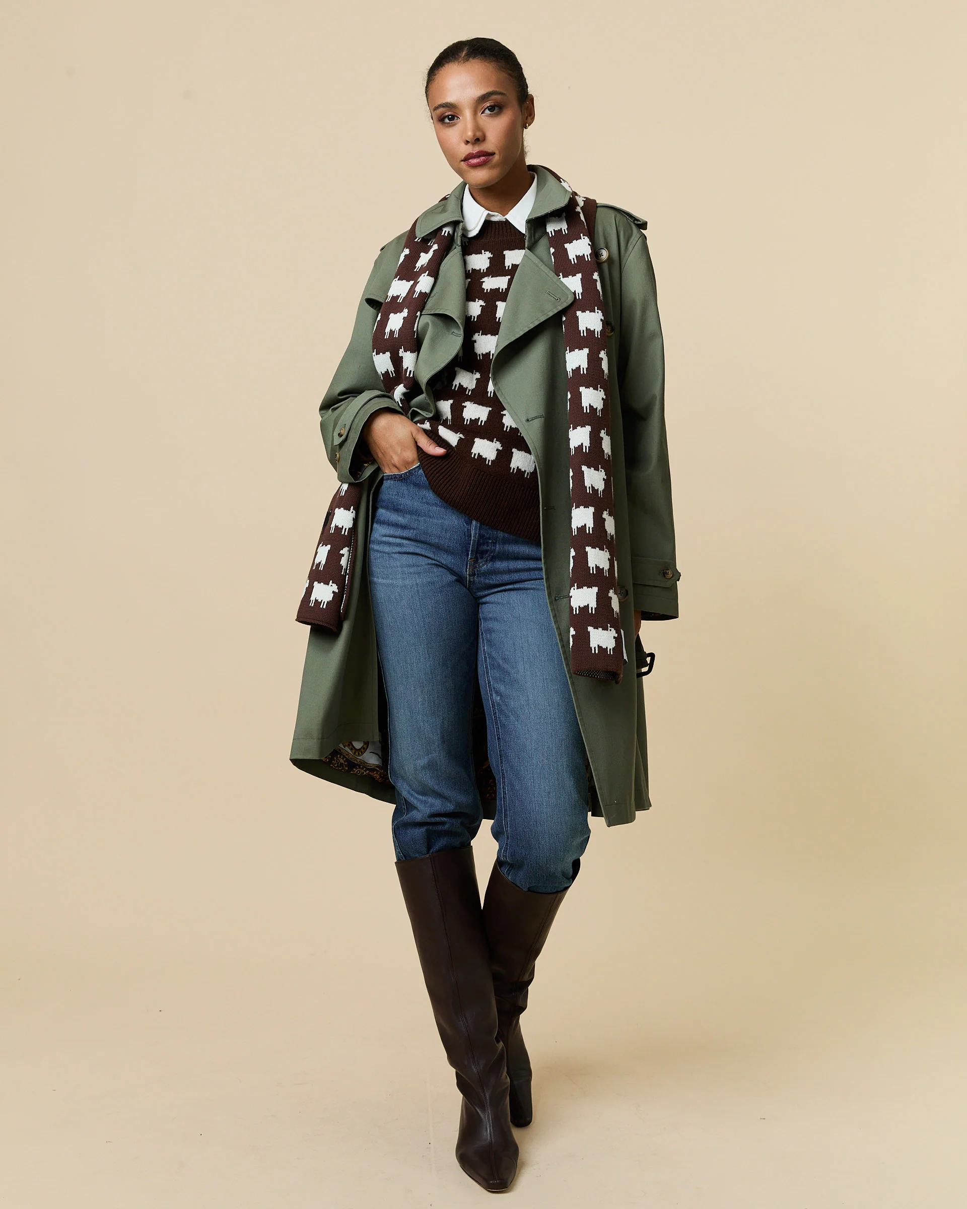 Sheep Cotton Scarf Brown - Image 4