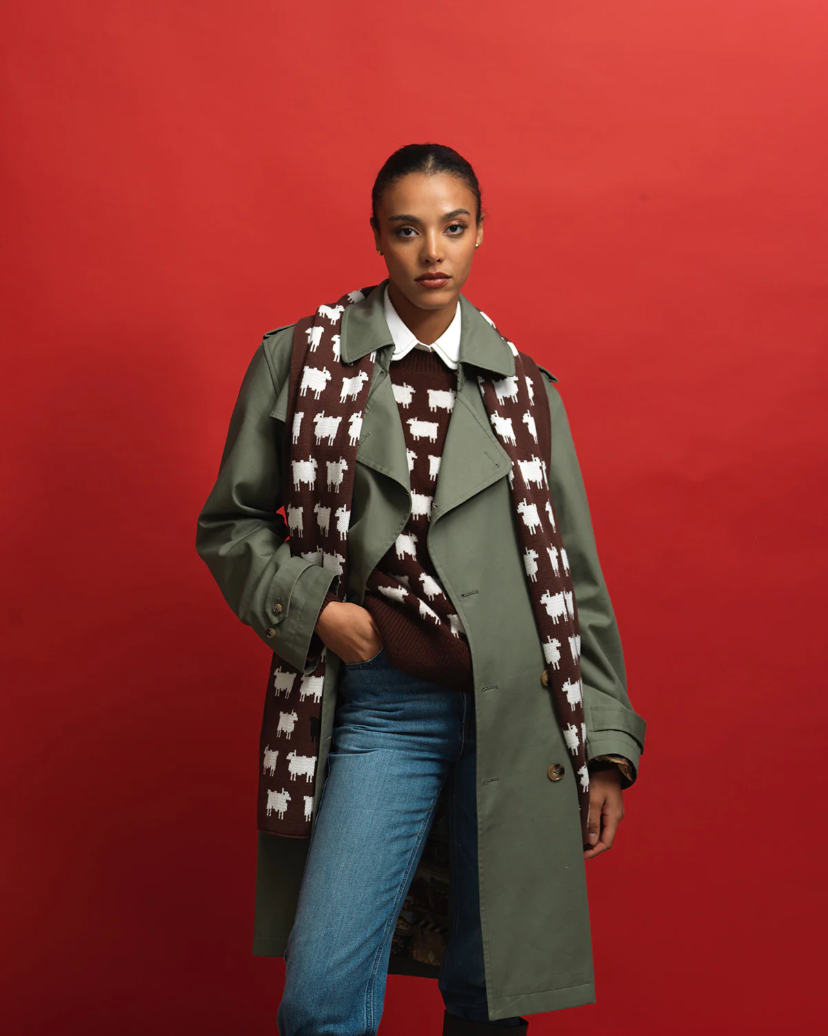 Sheep Cotton Scarf Brown - Image 6