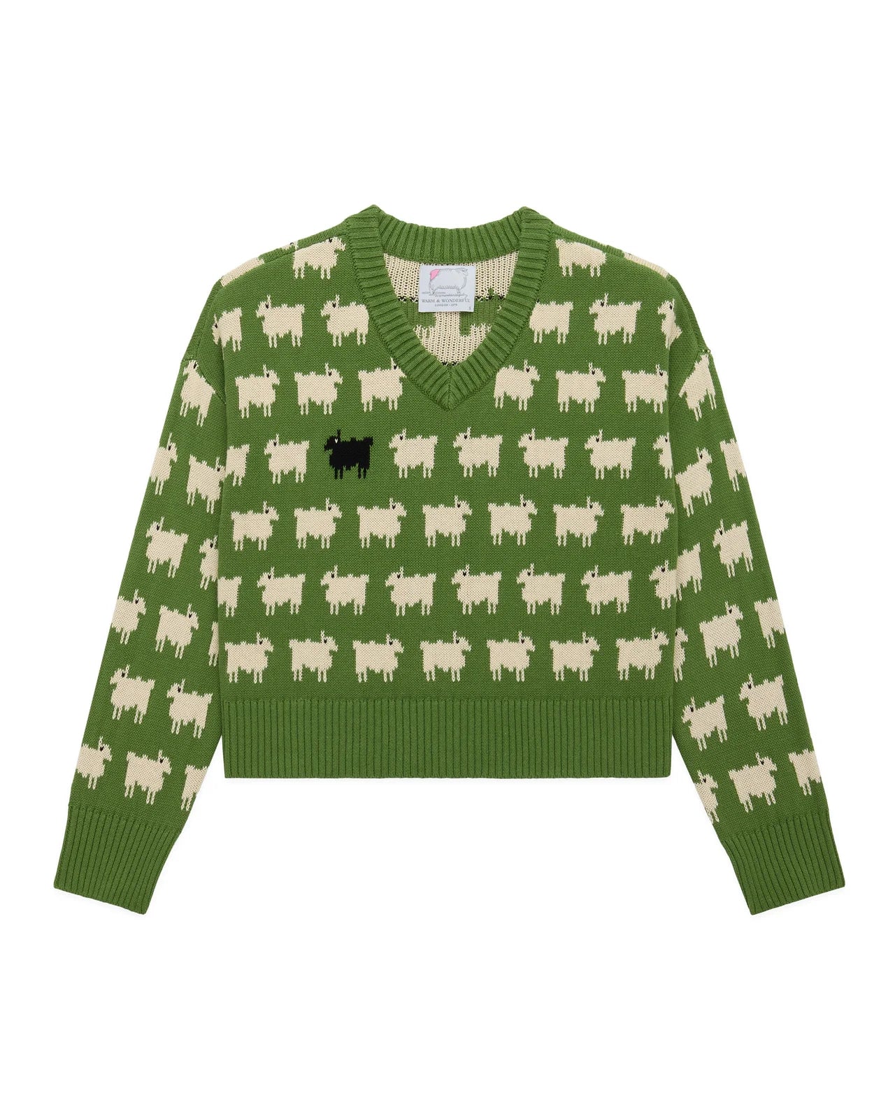 Warm & Wonderful Women's "Diana Edition" Cotton Linen V-Neck Sheep Sweater Green - Image 4
