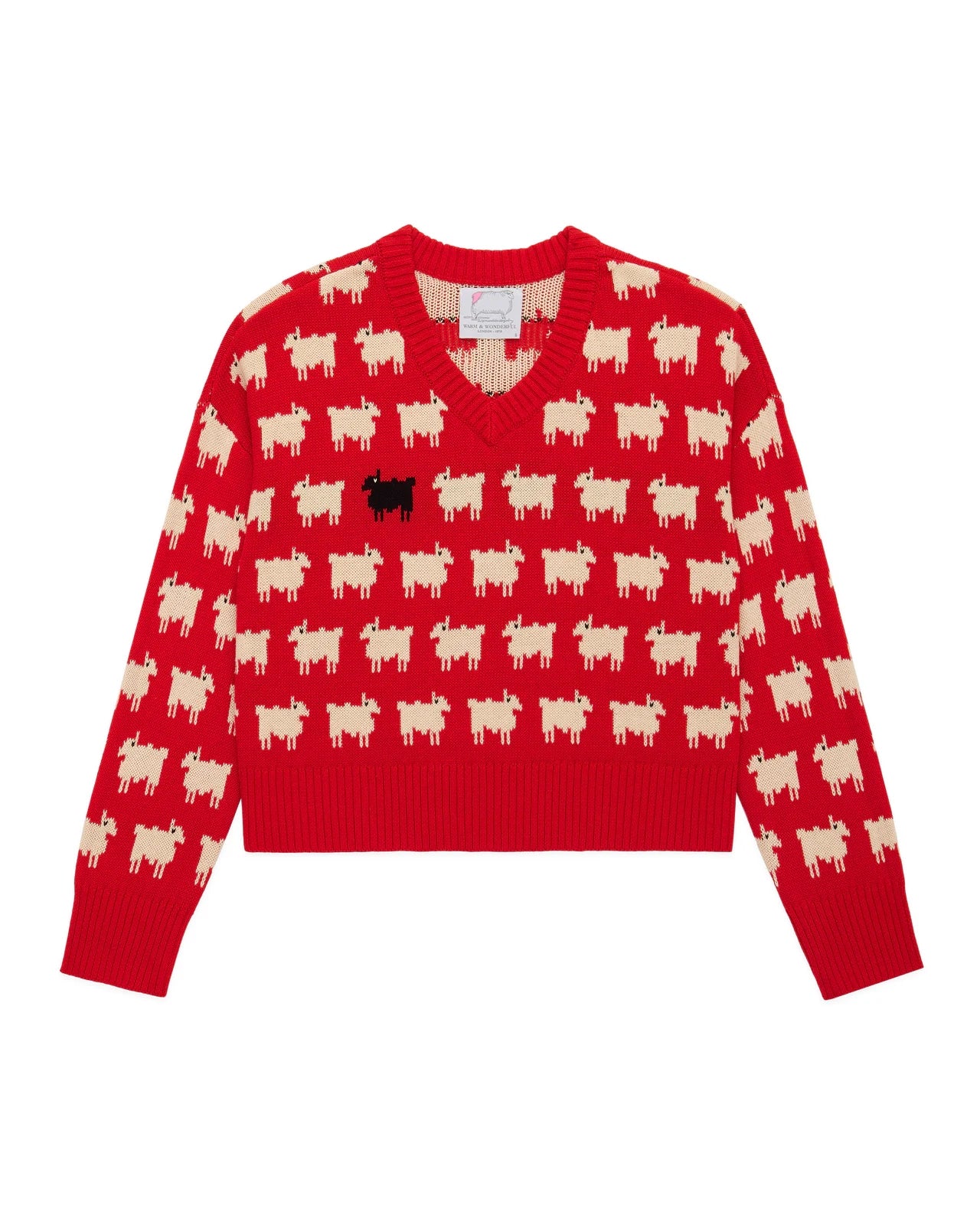 Warm & Wonderful Women's "Diana Edition" Cotton Linen V-Neck Sheep Sweater Red - Image 4