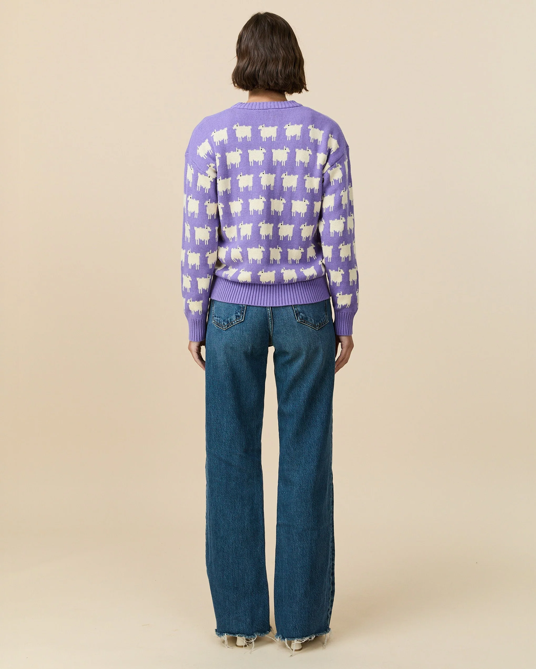 Warm & Wonderful Women's Fitted "Diana Edition" Cotton Sheep Sweater Lavender - Image 3