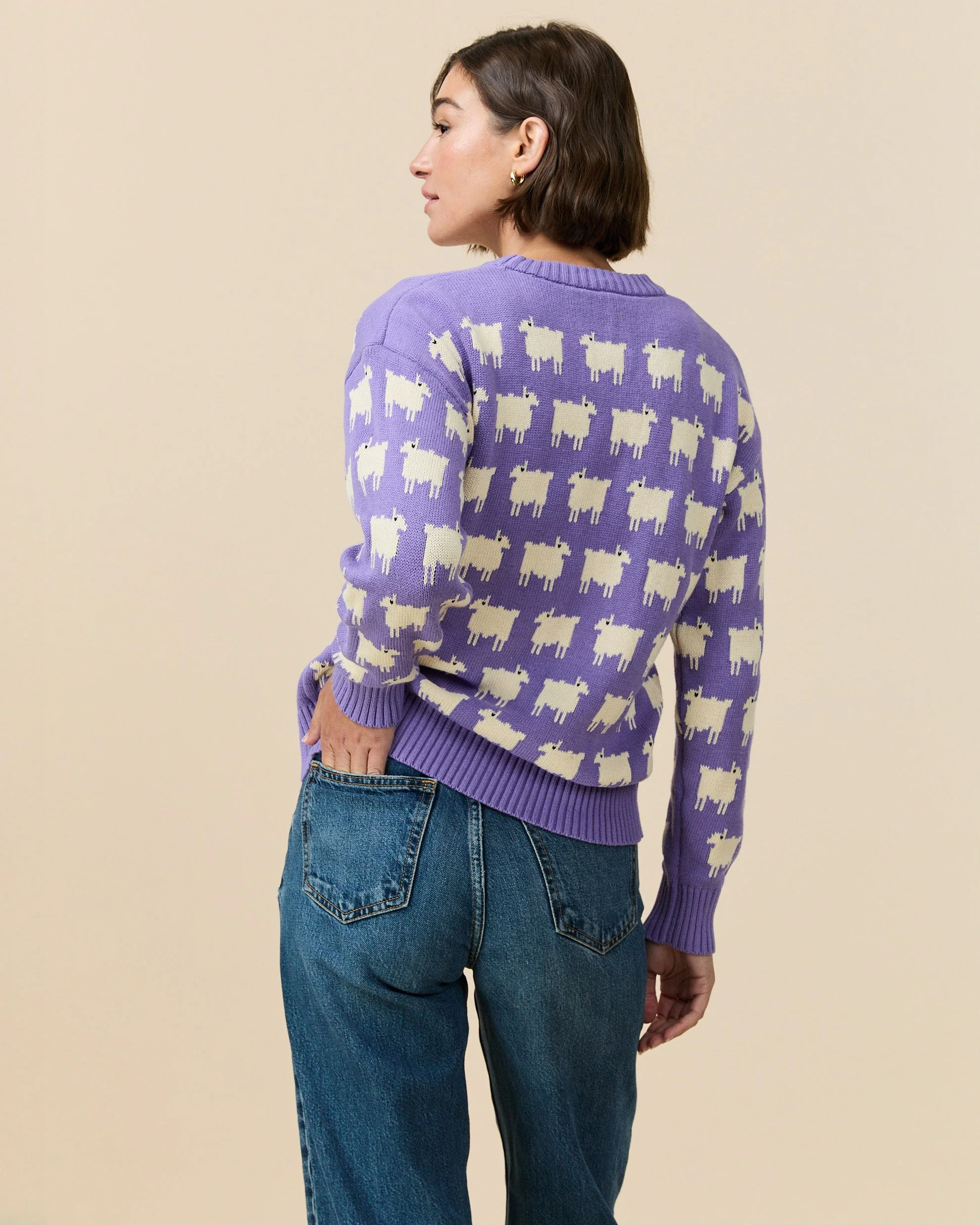 Warm & Wonderful Women's Fitted "Diana Edition" Cotton Sheep Sweater Lavender - Image 4