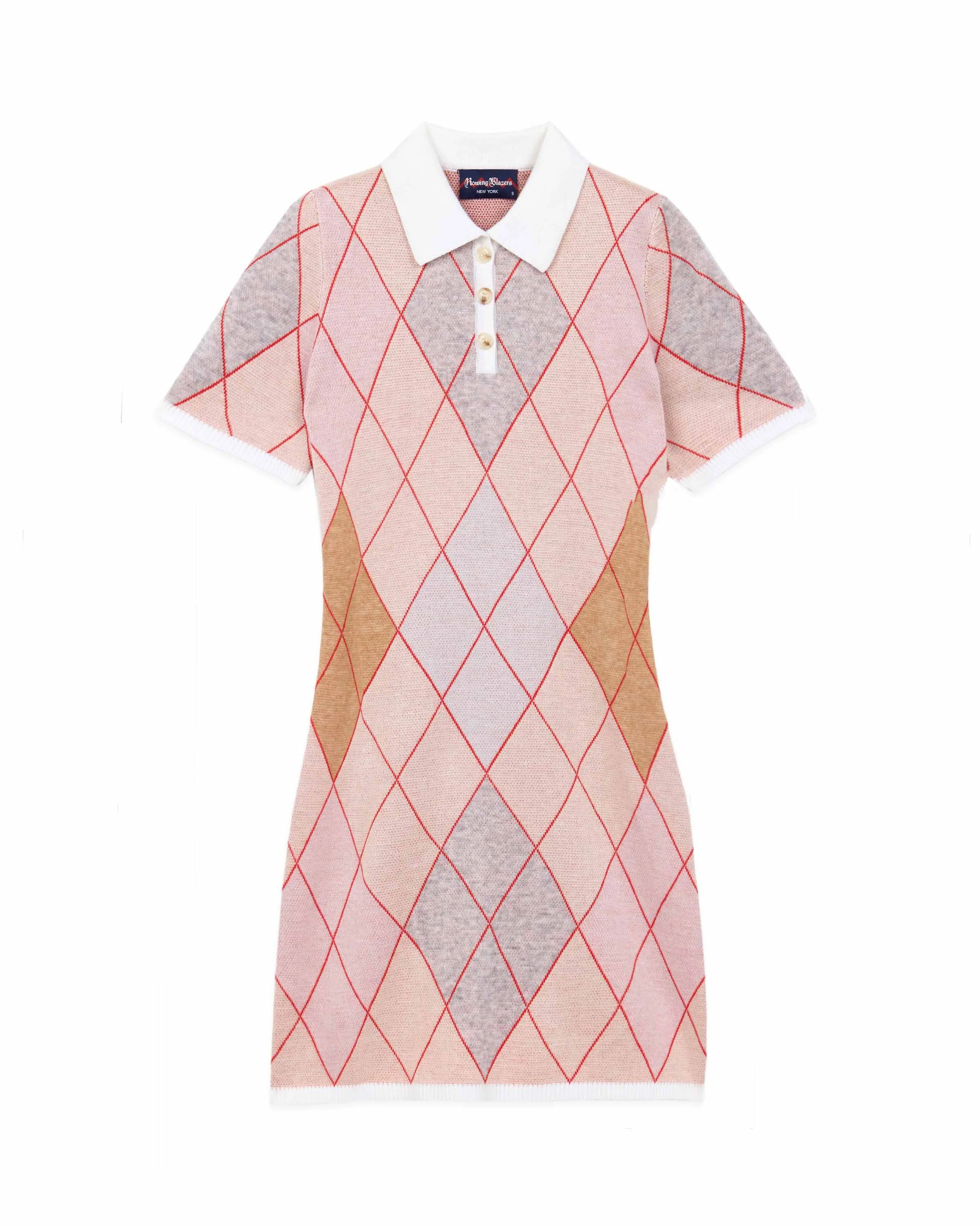 Women's Argyle Sweater Dress Camel Argyle