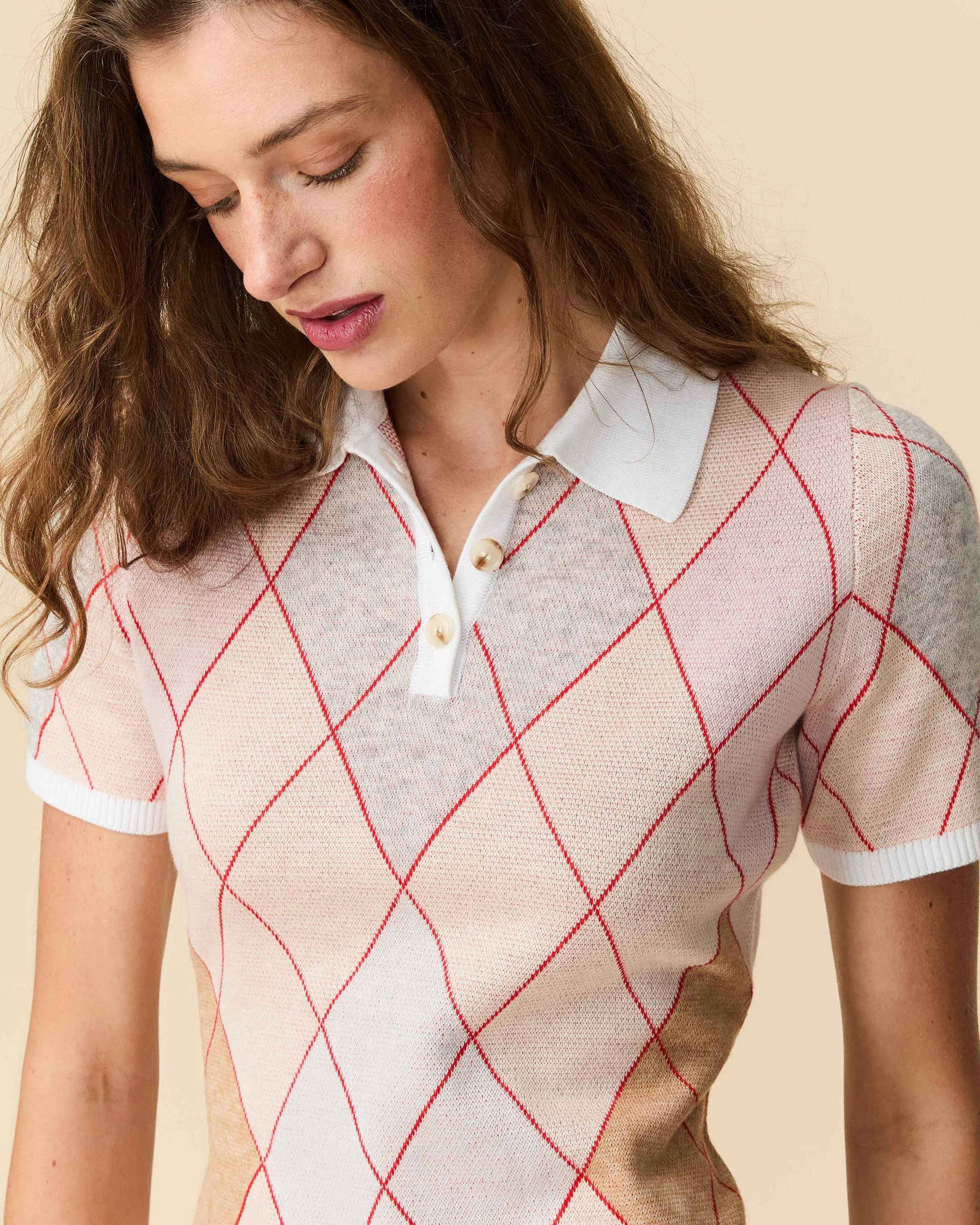 Women's Argyle Sweater Dress Camel Argyle - Image 4