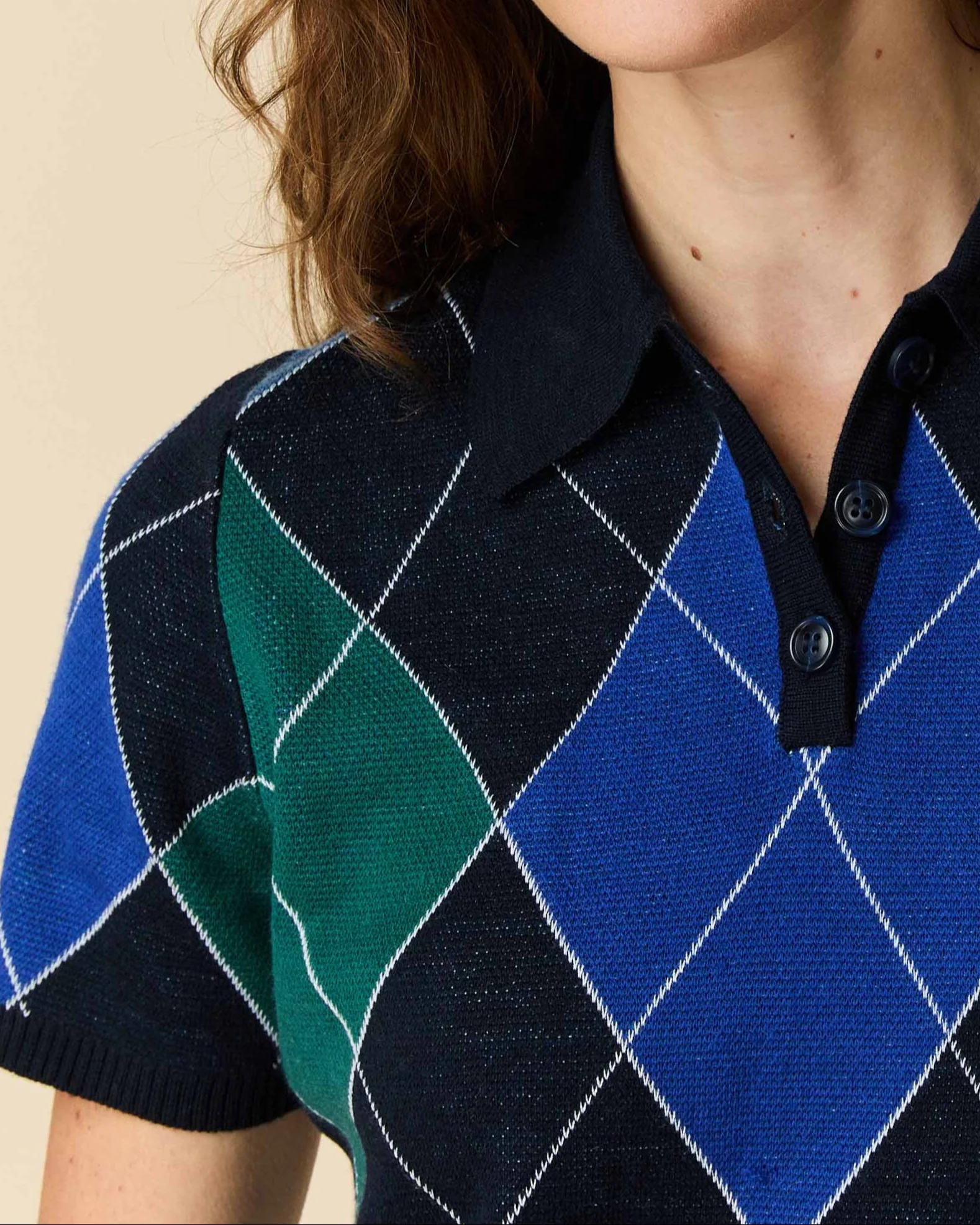 Women's Argyle Sweater Dress Blue Argyle - Image 4