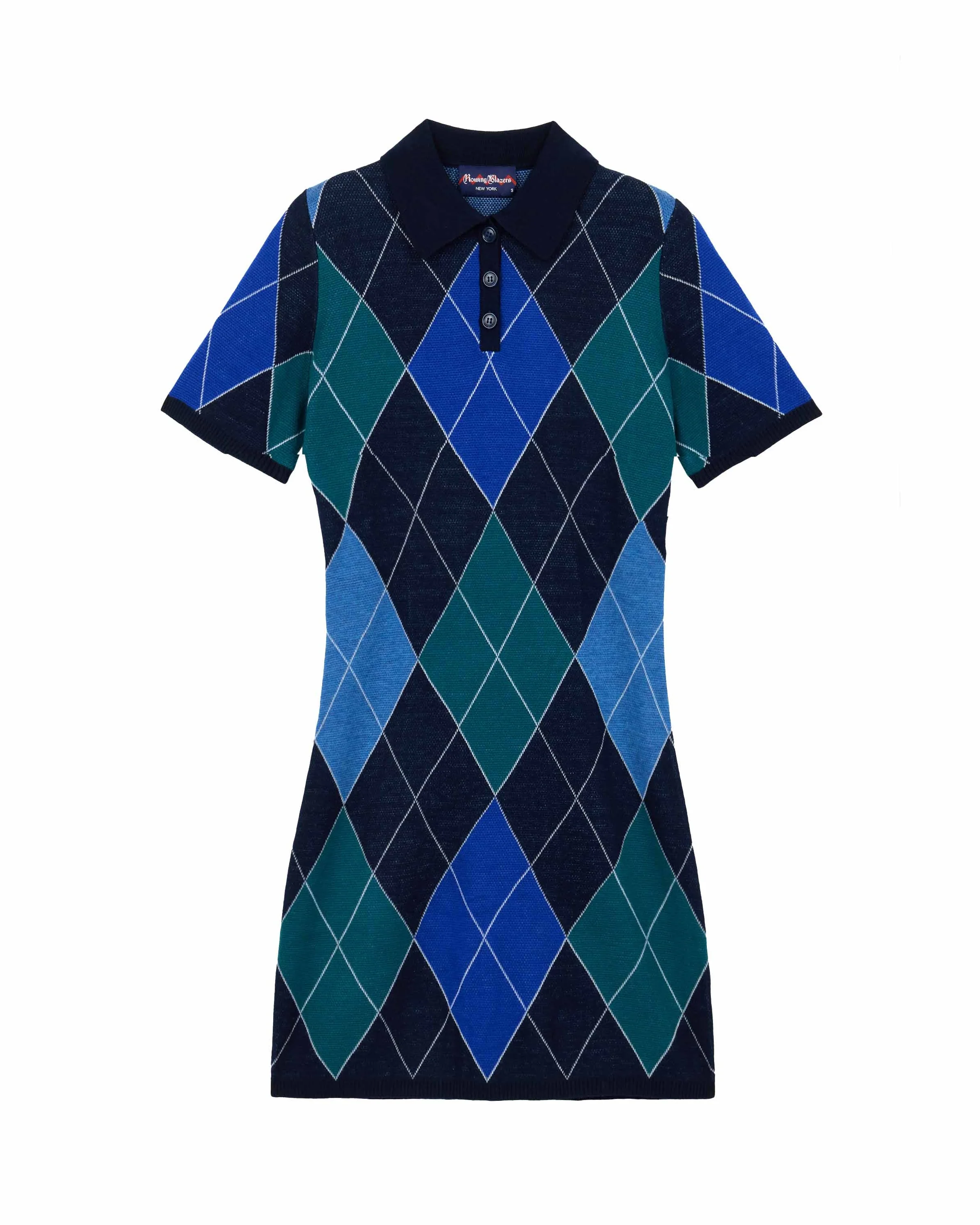 Women's Argyle Sweater Dress Blue Argyle - Image 6
