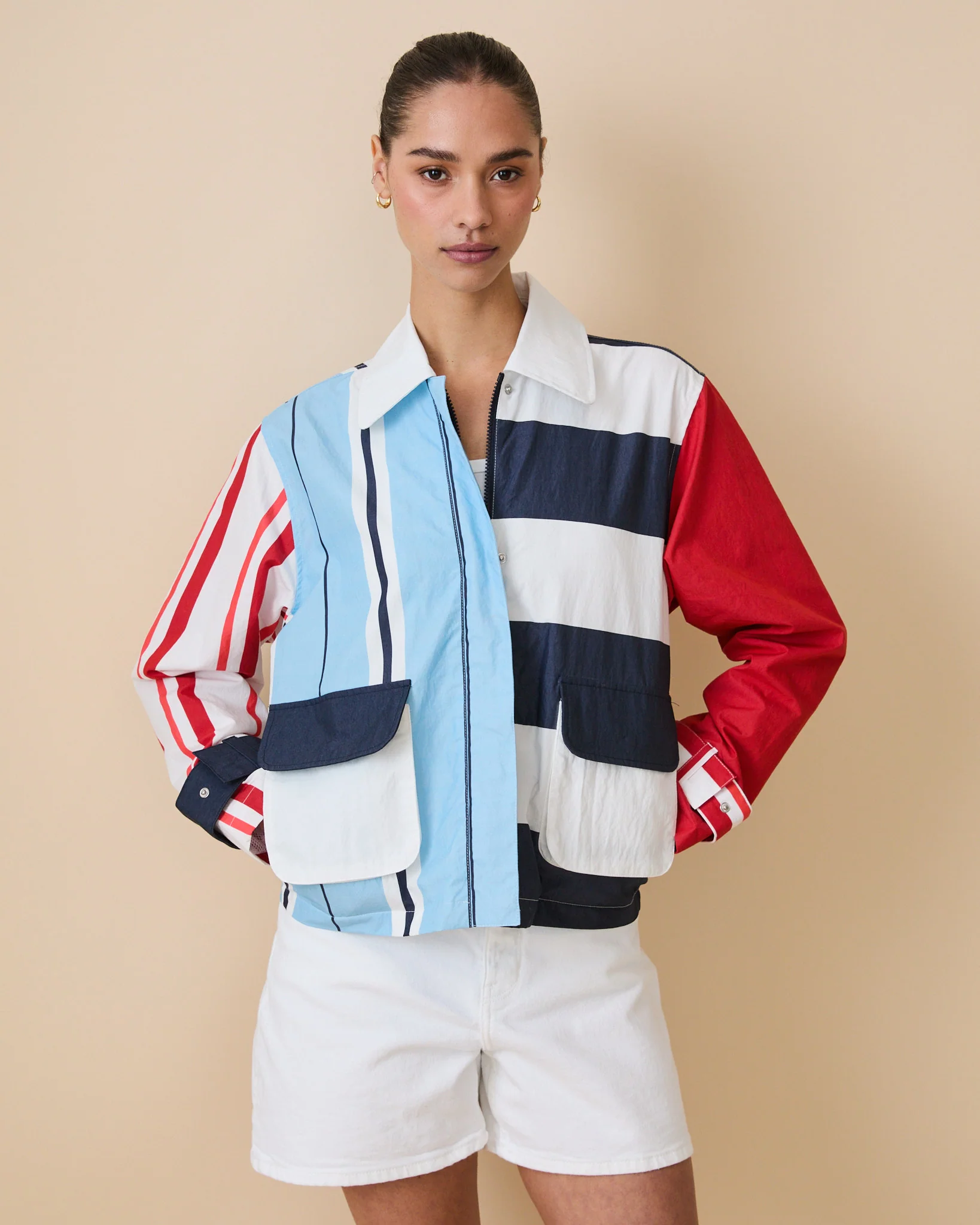 Women's Blocked Nylon Utility Jacket Blue Multi - Image 2