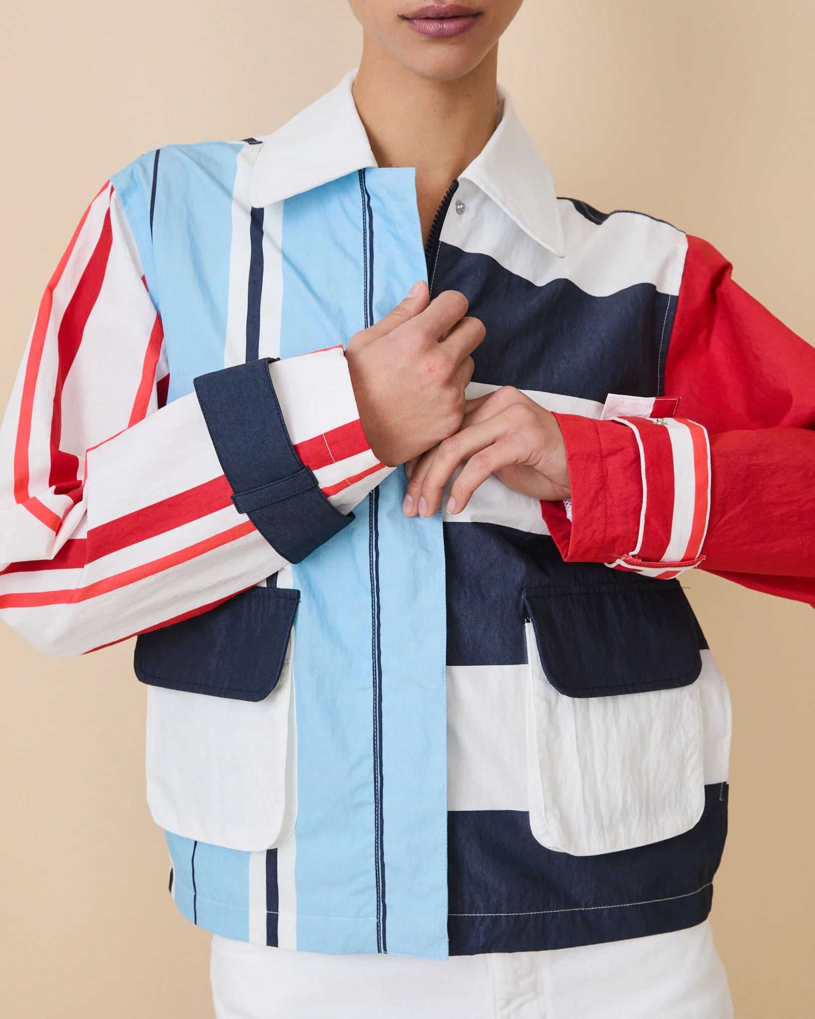 Women's Blocked Nylon Utility Jacket Blue Multi - Image 3
