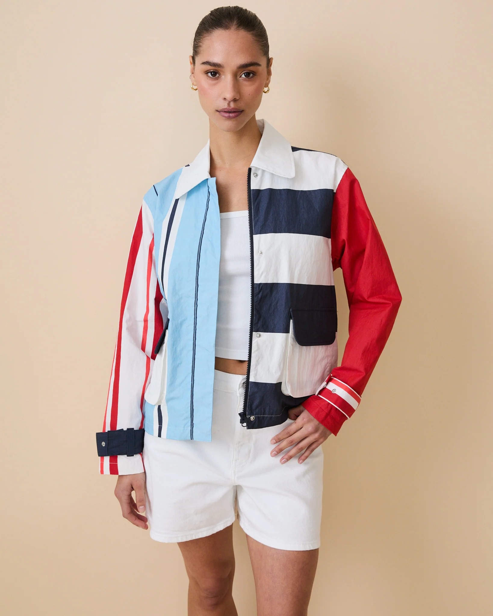 Women's Blocked Nylon Utility Jacket Blue Multi - Image 6