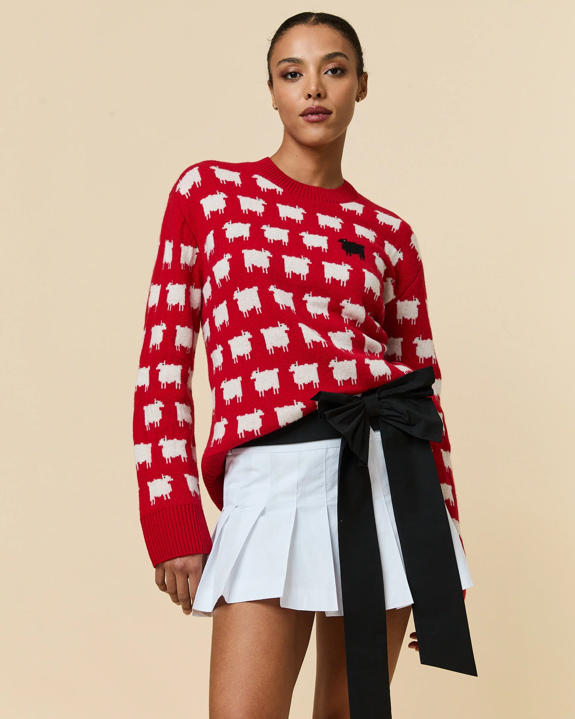 Women's Bow Pleated Skirt White - Image 3