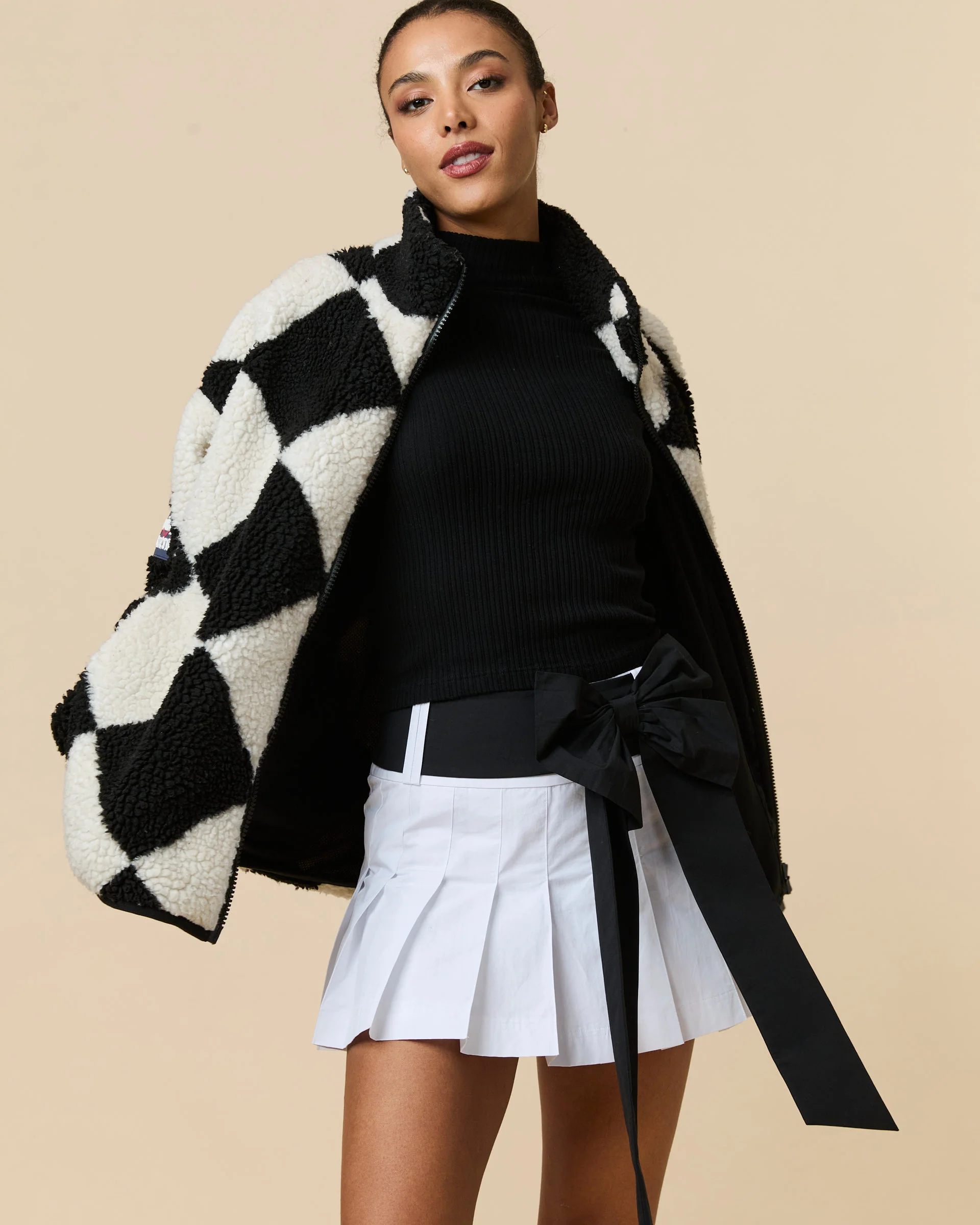 Women's Bow Pleated Skirt White - Image 4