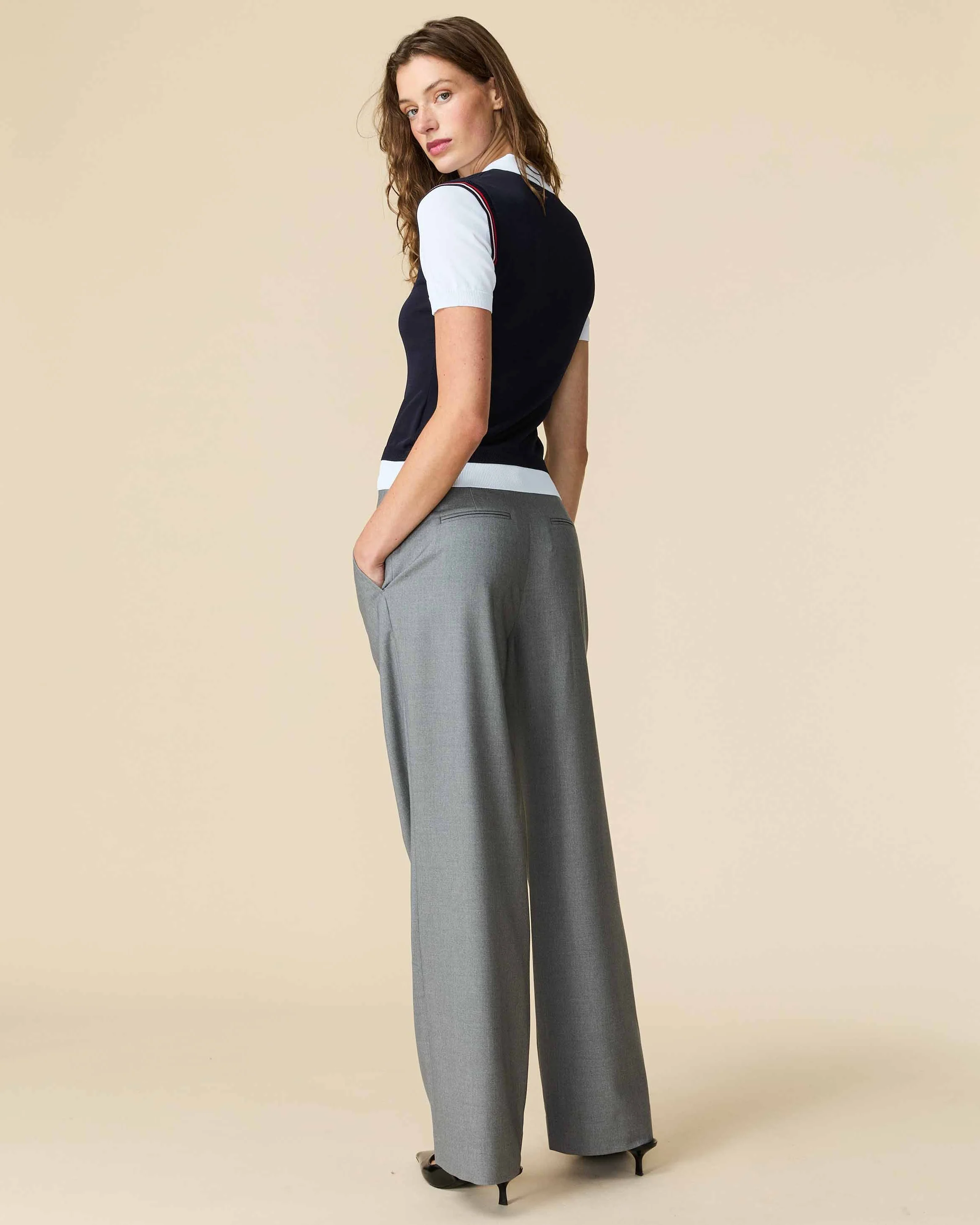 Women's Brushed Melange Twill Mid-Rise Trouser Gray - Image 4