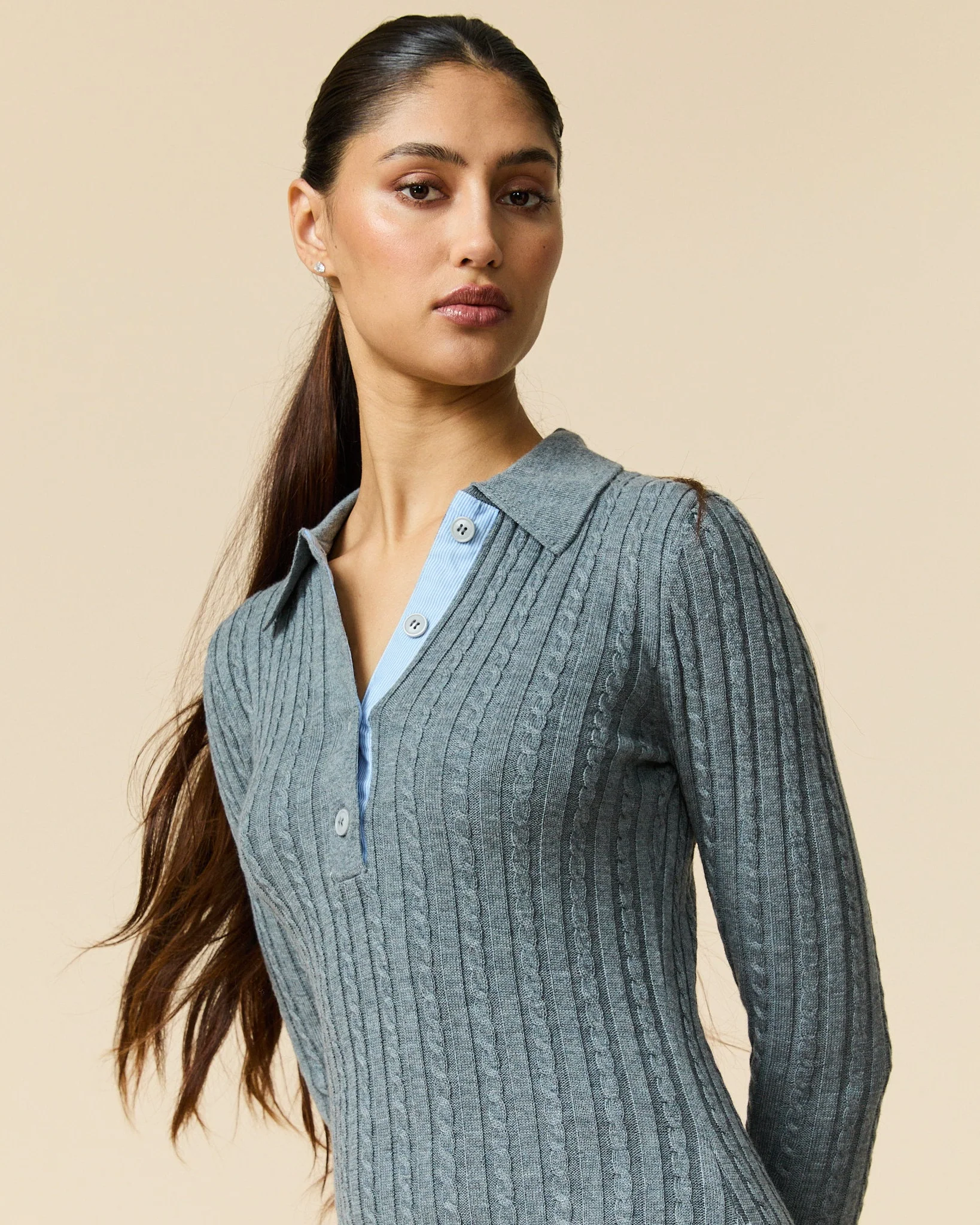 Women's Cable Cardigan Dress Heather Gray - Image 3