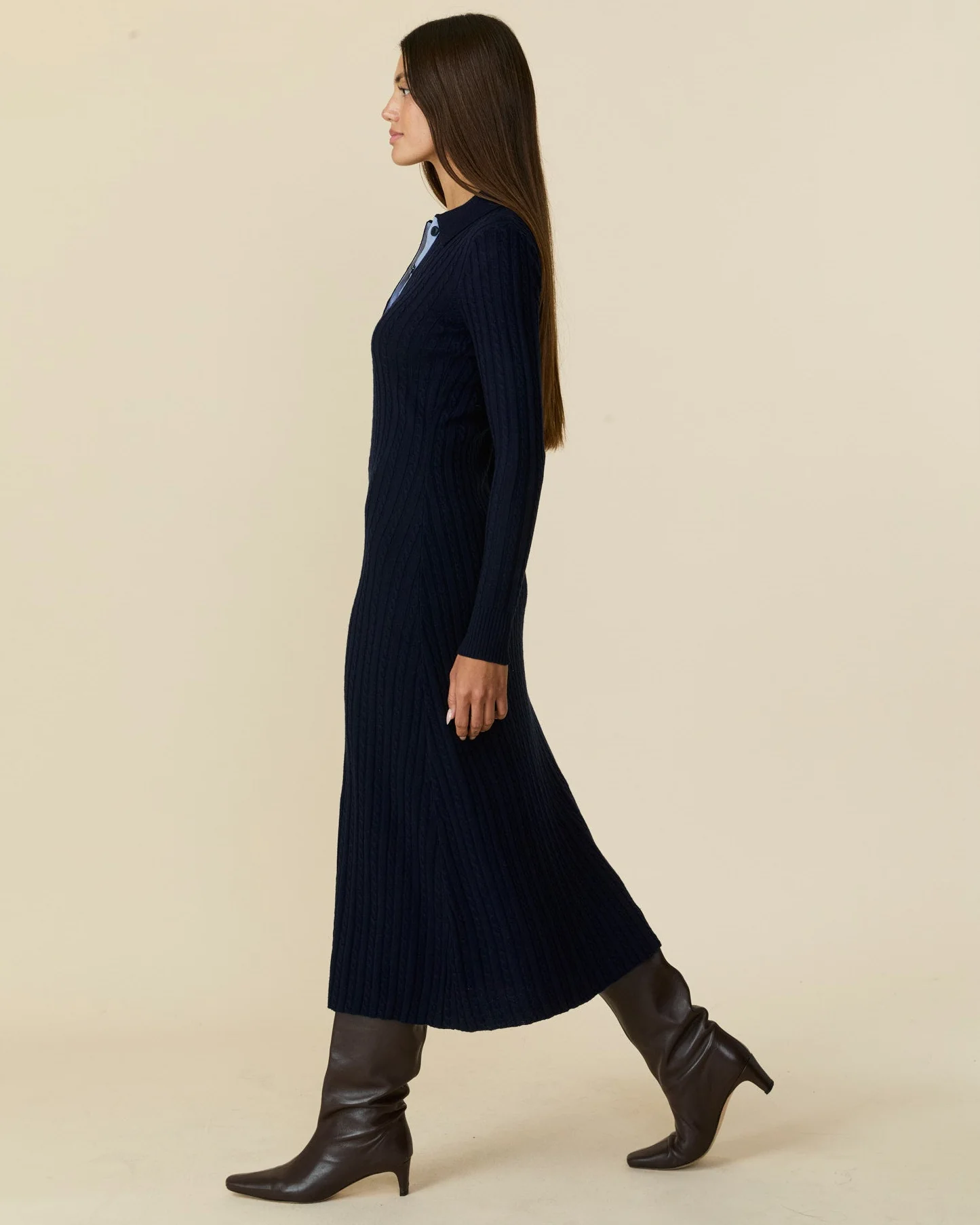 Women's Cable Cardigan Dress Navy - Image 5