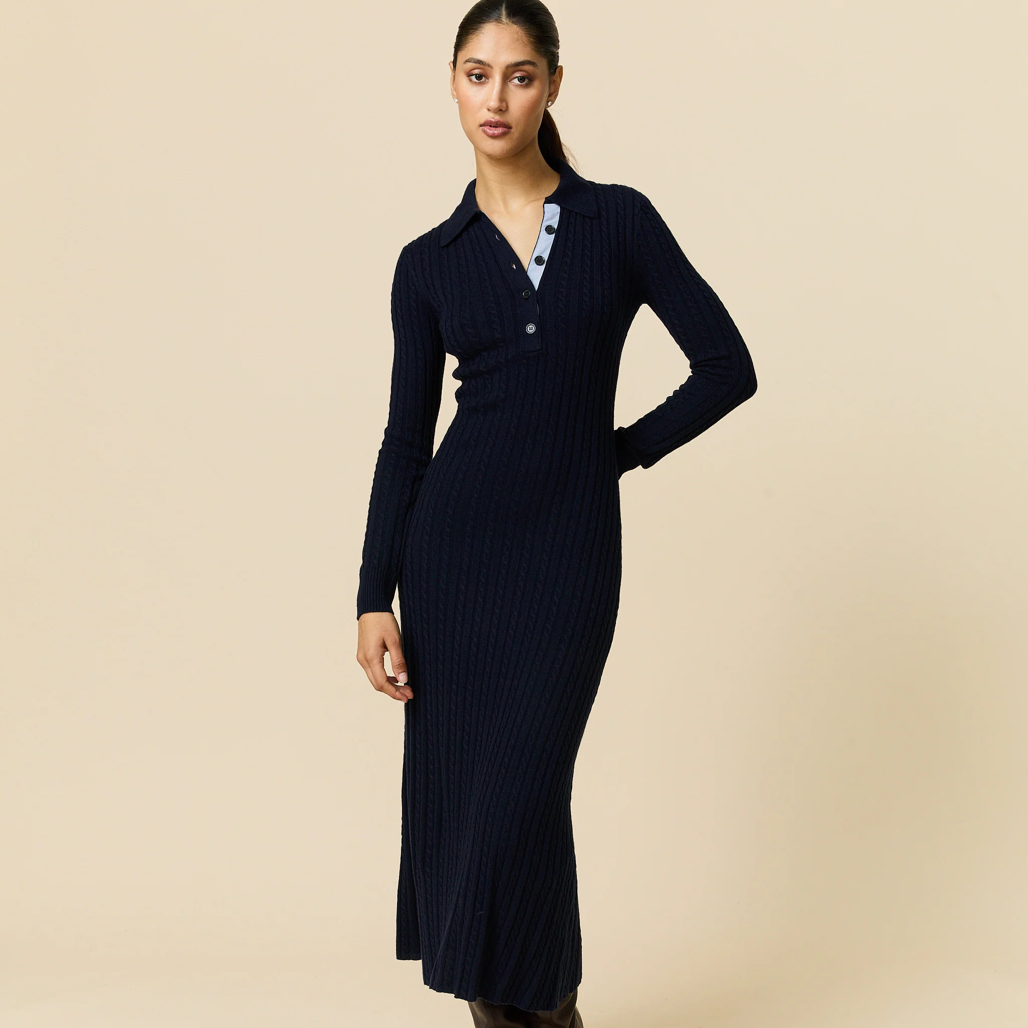 Women's Cable Cardigan Dress Navy - Image 6