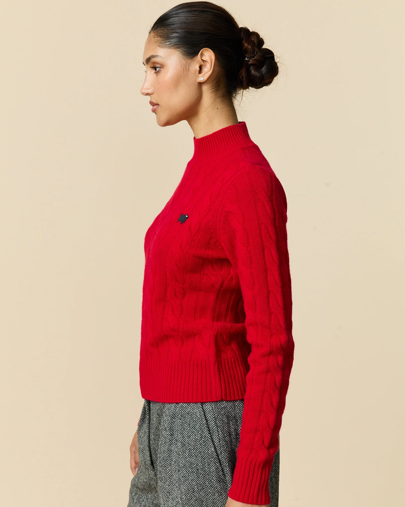 Women's Cashmere Cable Sheep Turtleneck Diana Red - Image 5