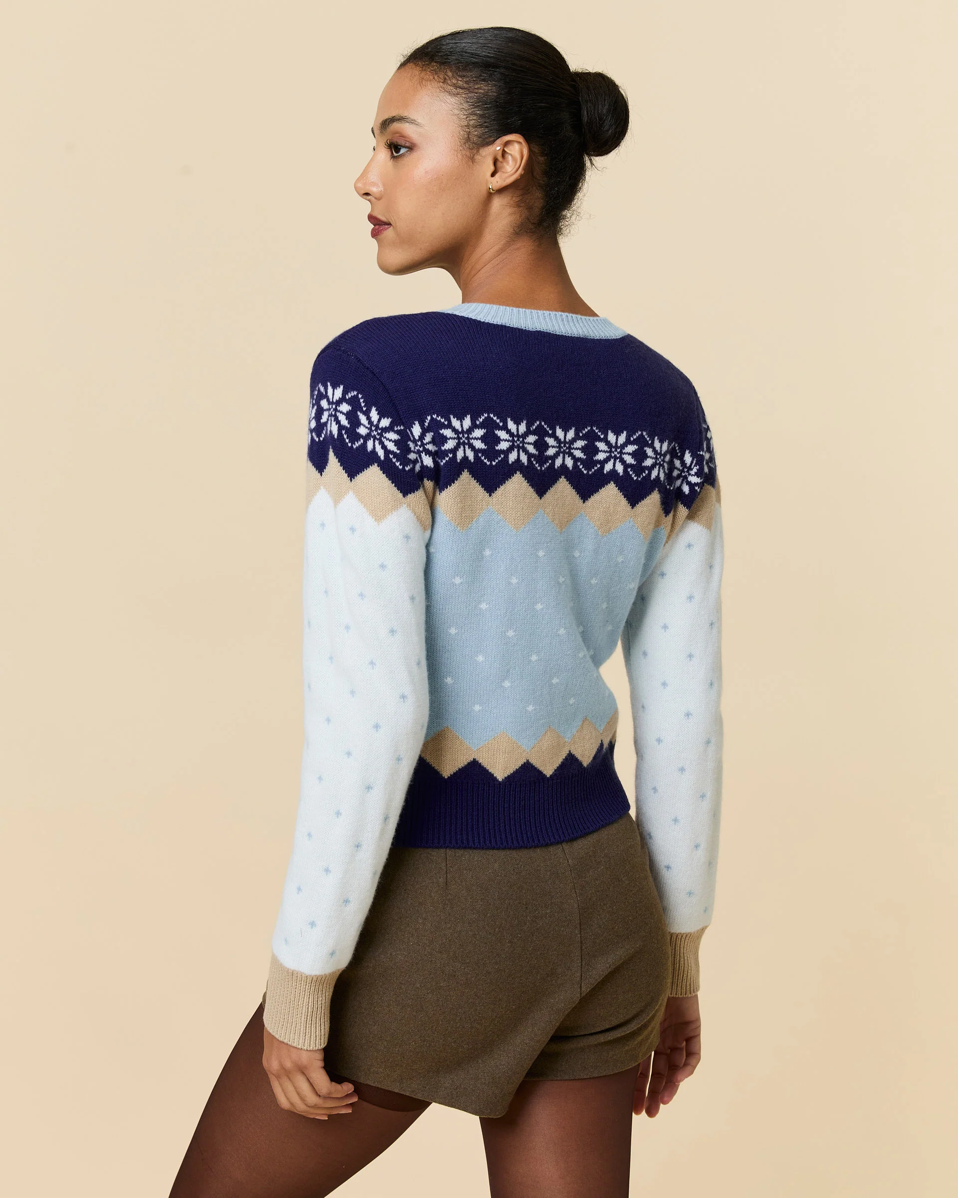 Women's Cashmere Holiday Fairisle Cardigan Blue - Image 6