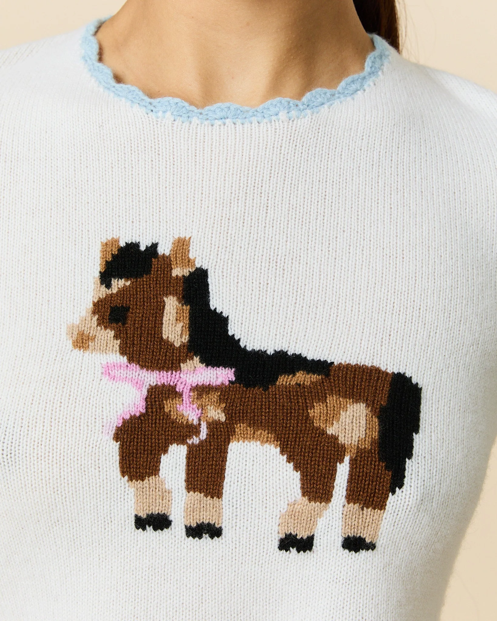 Women's Cashmere Show Pony Sweater Cream - Image 4