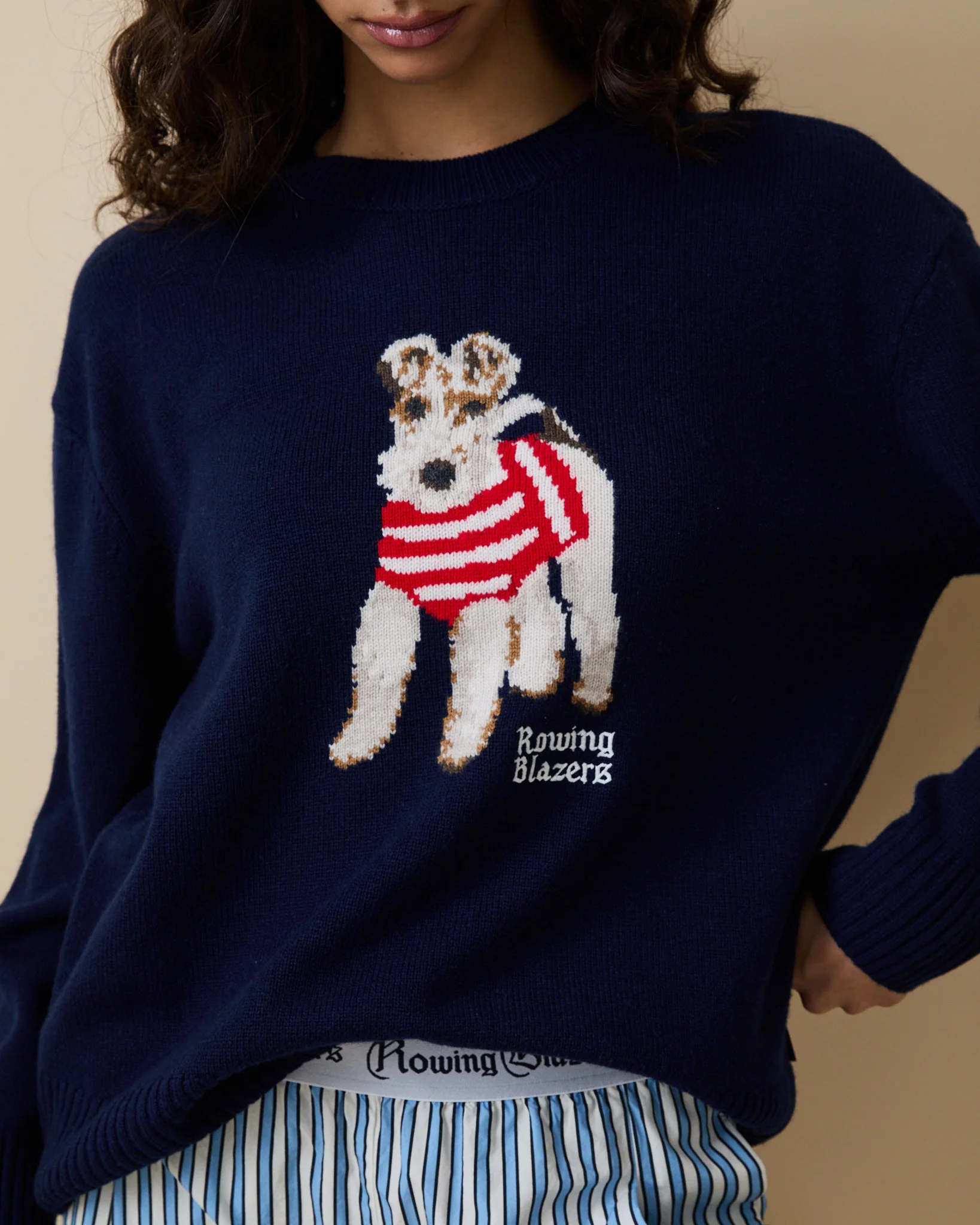 Women's Cashmere Terrier Sweater Navy - Image 2