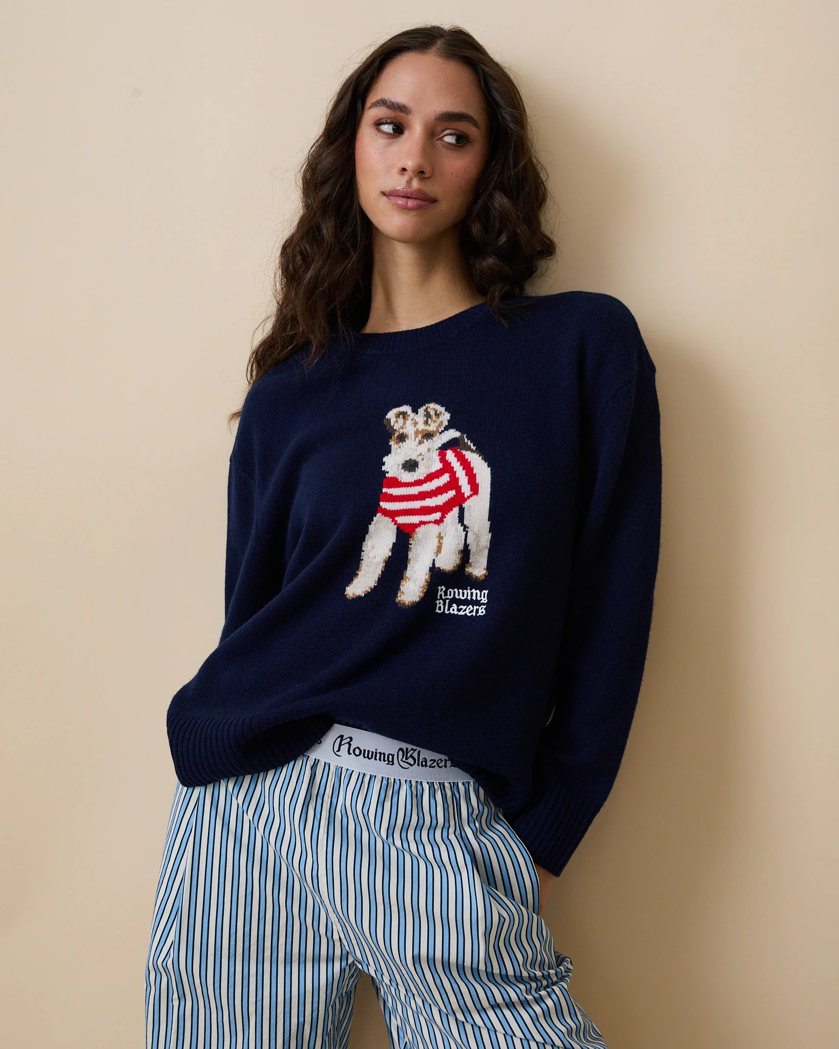 Women's Cashmere Terrier Sweater Navy - Image 3